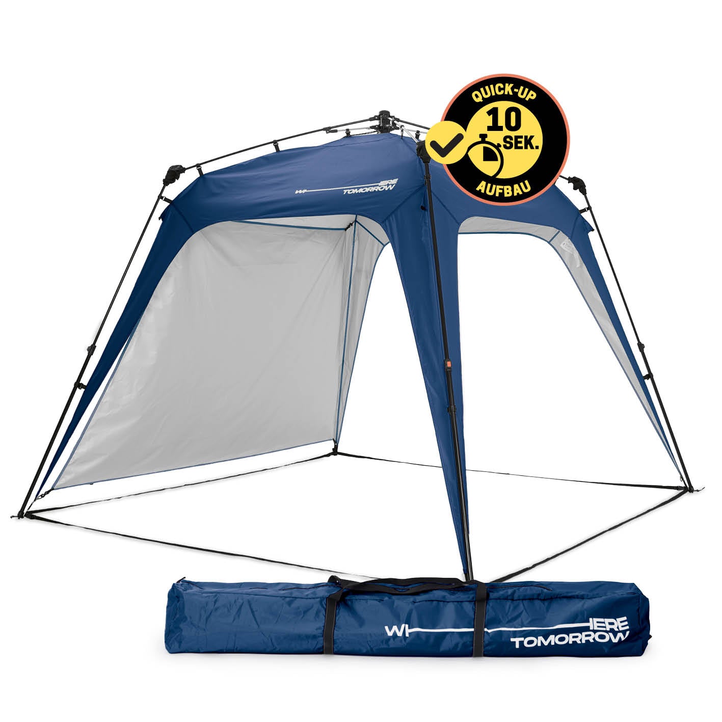 Pop up Pavillon - Blau mit Quick-Up Aufbau in 10 Sekunden, wetterfest, wasserundurchlässig und mit Seitenschutz für vielseitigen Outdoor-Einsatz.