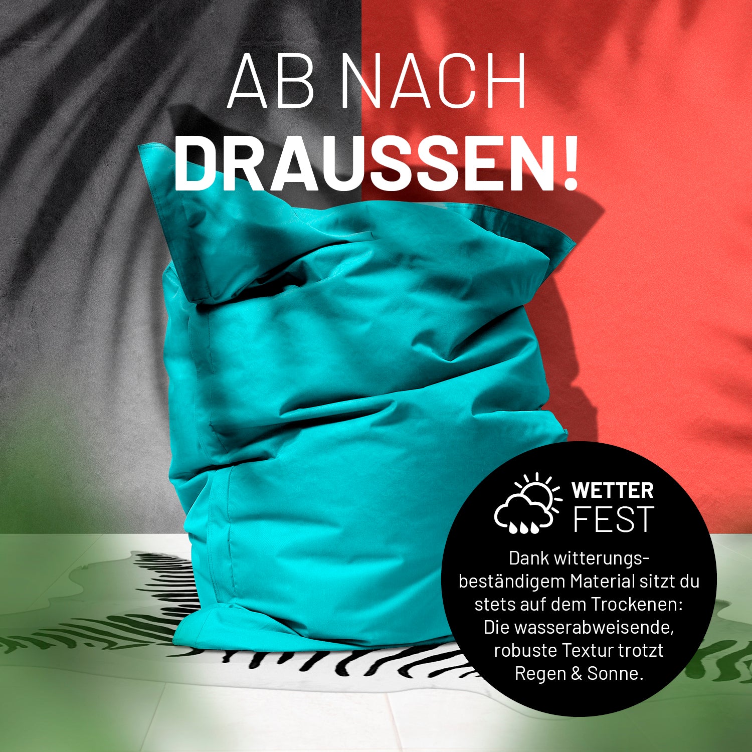 Sitzsack Classic XXL (380 L) in Aquamarin, wetterfest für drinnen und draußen, robust, wasserabweisend und pflegeleicht.