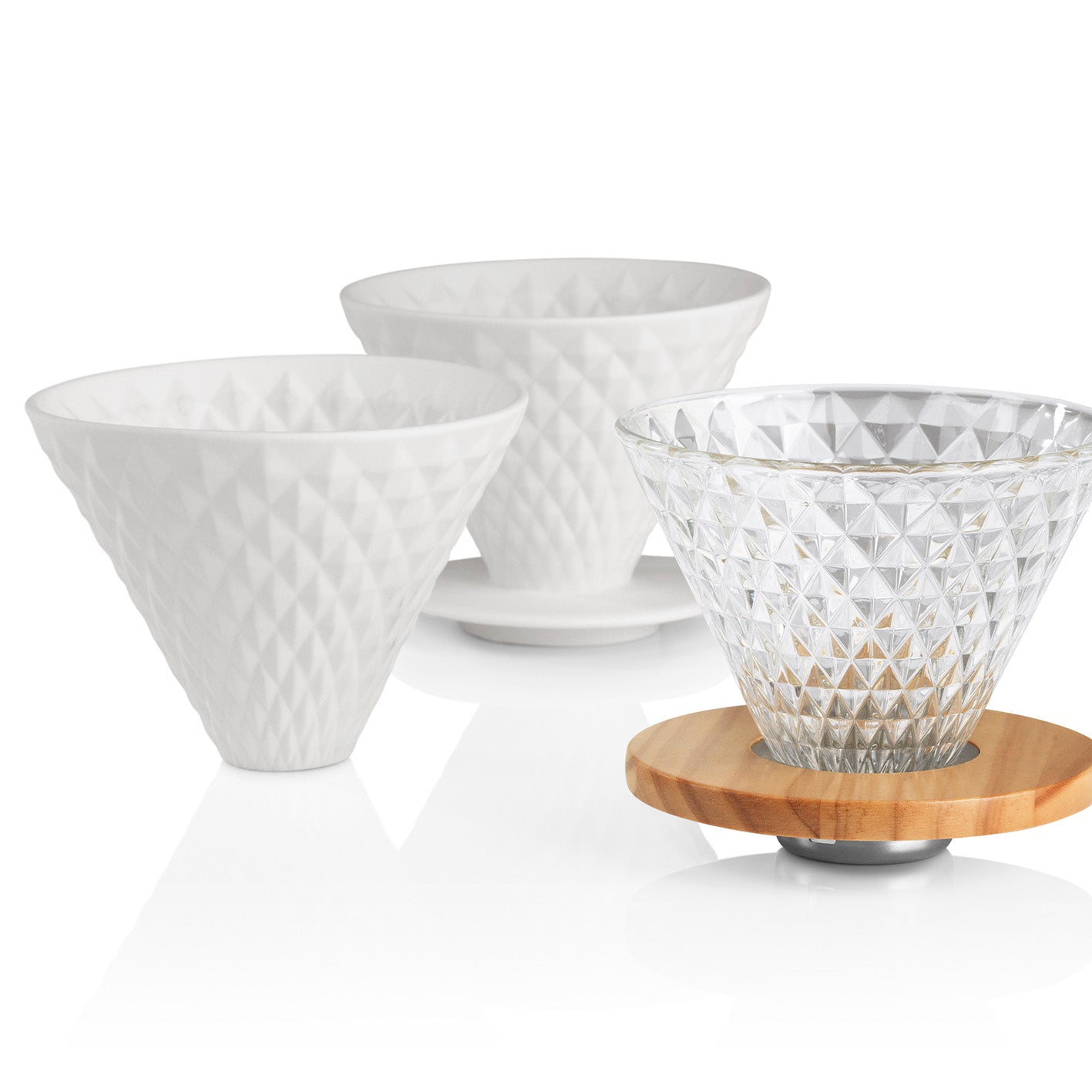 Kaffeebereiter Set Pour Over - 4-tlg. - 600 ml - schwarz/Edelstahl mit Porzellan- und Glasfiltern, modernes Design und Holz-Optik.