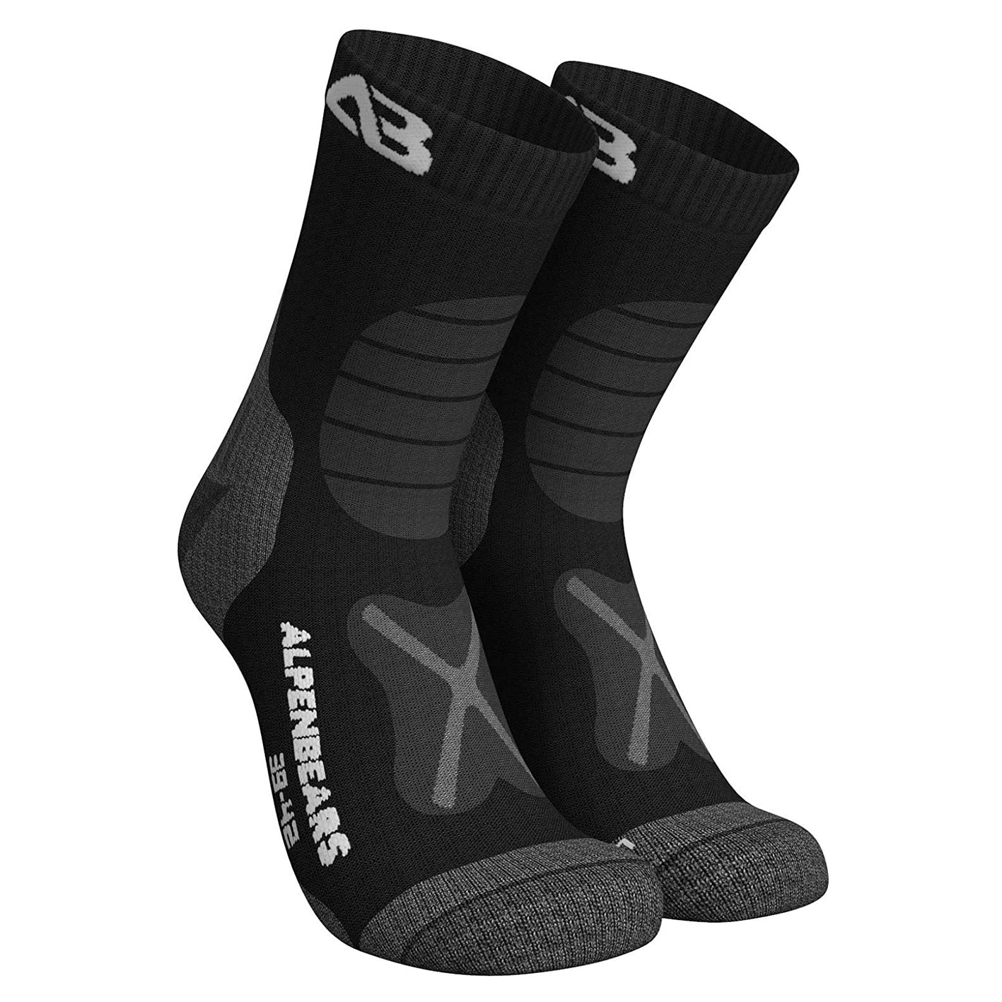 Wandersocken Merino Wolle - 3er-Set - Schwarz - Größe 43-48