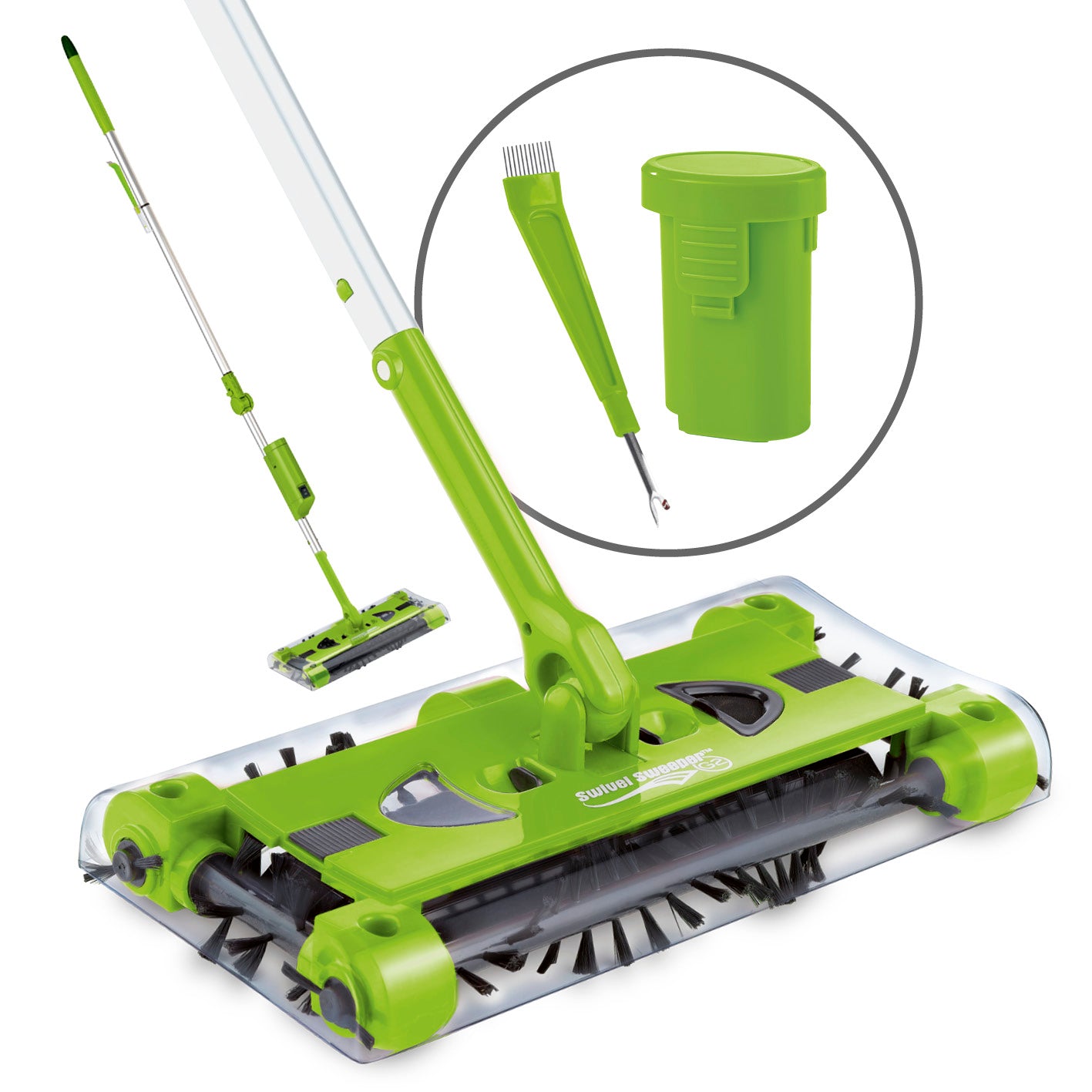 Akku-Besen Swivel Sweeper G2 + Ersatz-Akku limegreen mit 360° Rotation, kabellos, leicht und rückenschonend für müheloses Putzen.