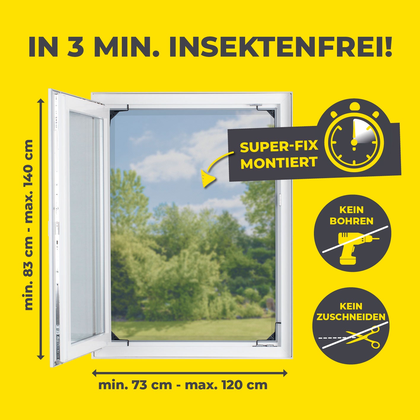 Teleskop-Insektenschutzgitter mit integriertem Netz anthrazit, flexibel ausziehbar, ohne Bohren oder Zuschneiden, für insektenfreie Fenster in 3 Minuten.