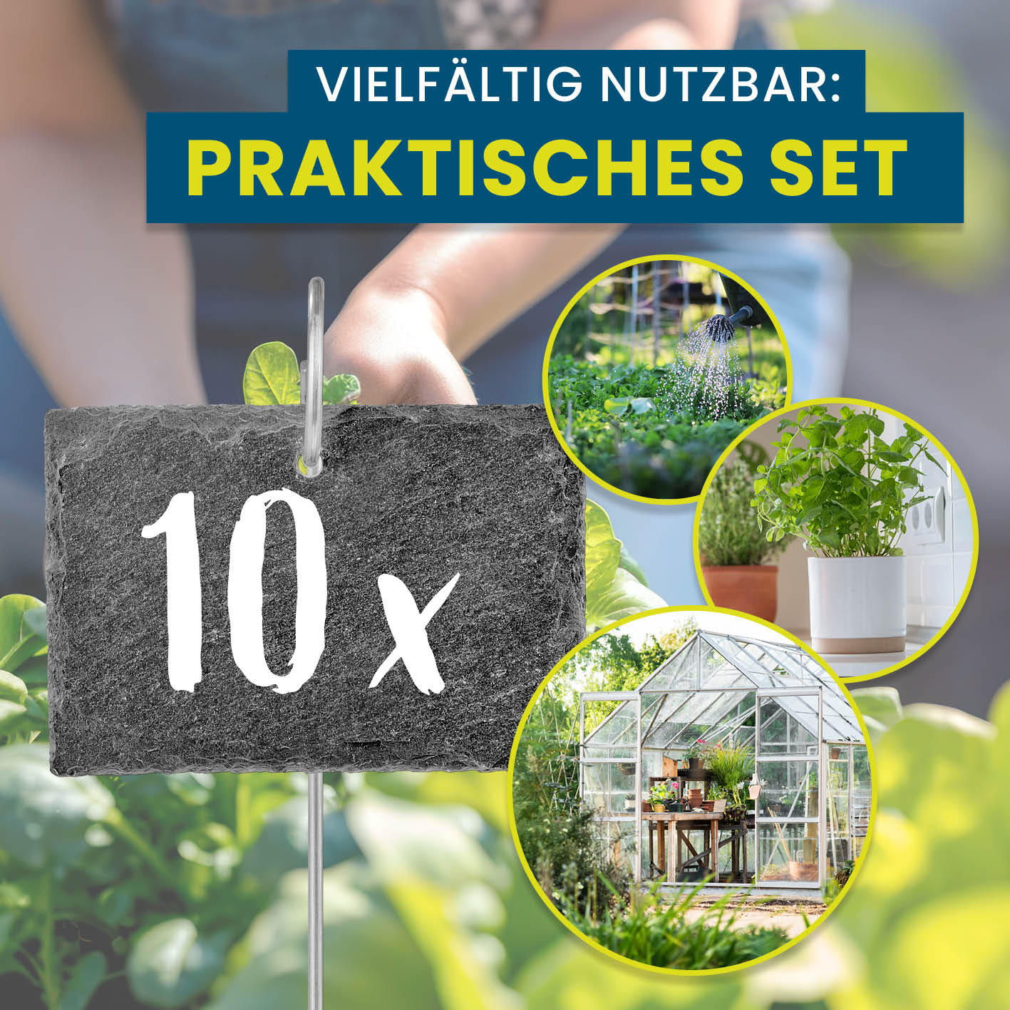 Schiefer-Pflanzschilder 10er Set mit robusten Erdspießen, wetterfest und wiederverwendbar zum Beschriften von Pflanzen und Kräutern.