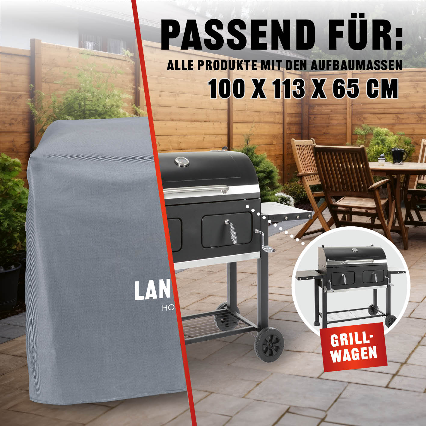 Wetterschutzhaube Premium - 38 x 44 x 34cm - Grau schützt robust und wasserdicht Grills vor Wetter- und Umwelteinflüssen.