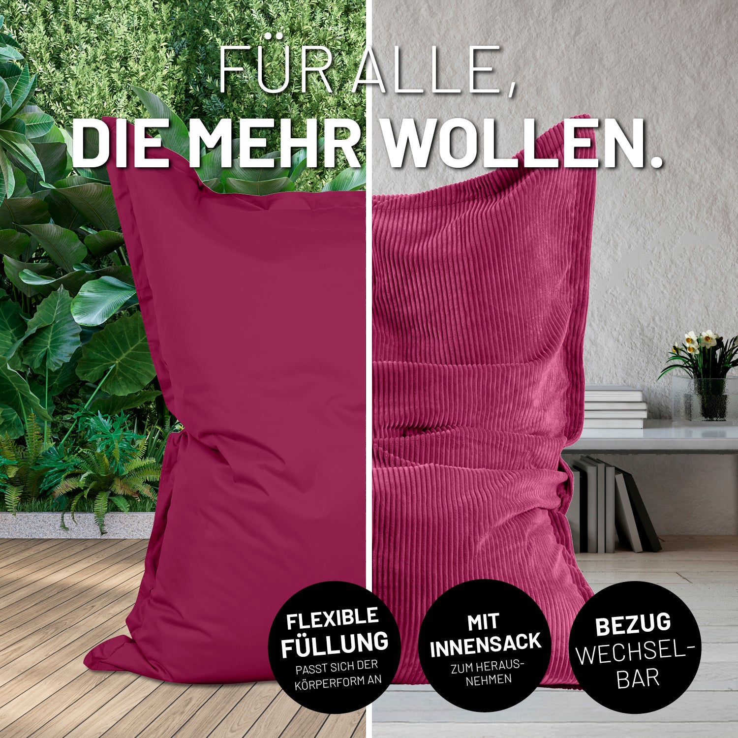 Sitzsack Classic XXL All-in-One Set - 380 L - 140 x 180 cm - Weinrot