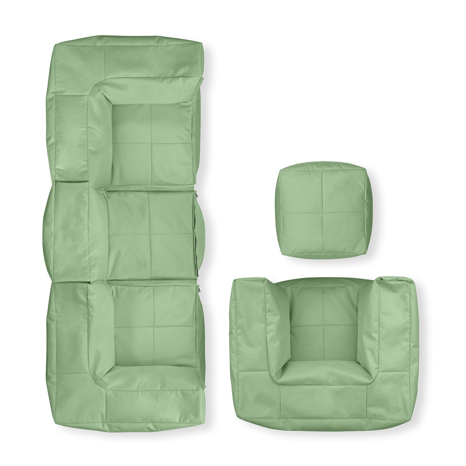 Basic Set (5-tlg.) - Modulares System in Pastell Grün, wetterfest, mit extrastarkem Material und abwischbaren Bezügen für In- & Outdoor.