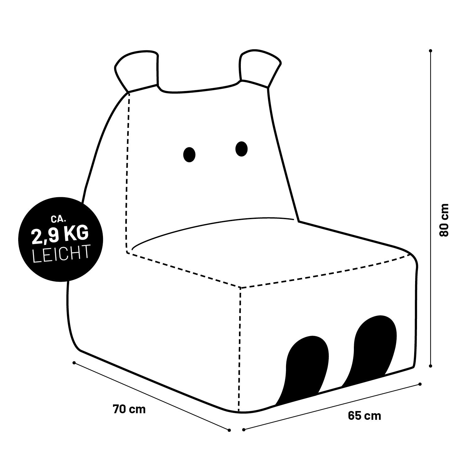 Kindersitzsack Animal Line Hippo (200 L) in Senfgelb, leicht, wasserabweisend, kuschelig und für drinnen sowie draußen geeignet.