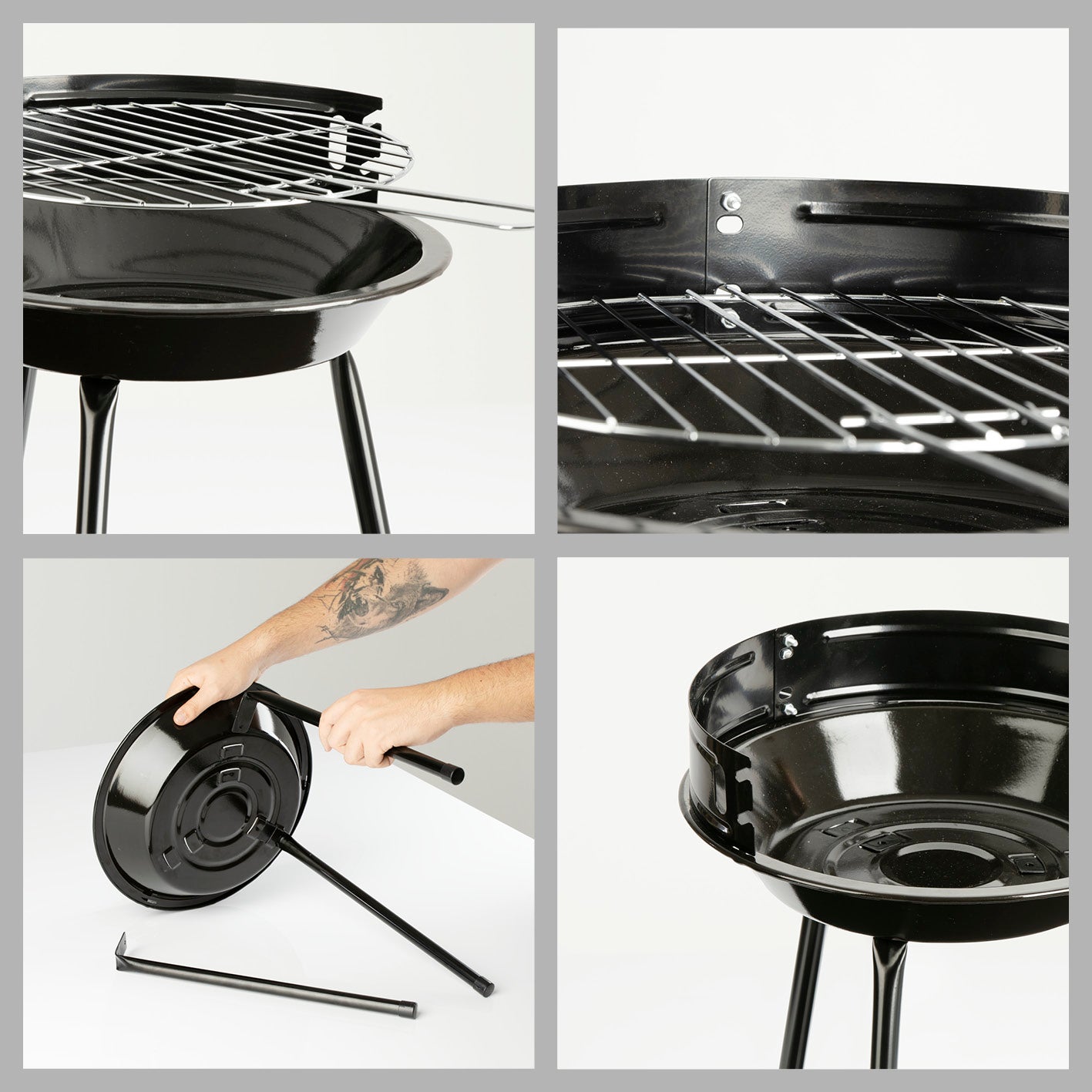 Holzkohle-Rundgrill mobiler Holzkohlegrill mit verchromtem Grillrost, emaillierter Feuerschüssel und stabilem Stand für 2-3 Personen.