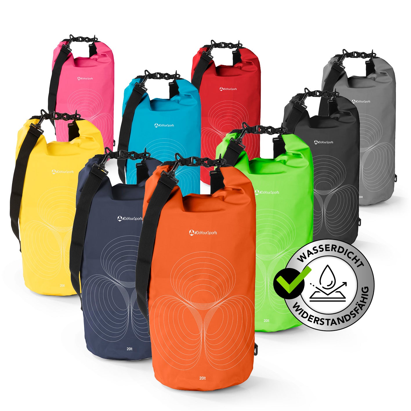 Dry Bag 20L - Orange wasserdichter, robuster Outdoor-Rucksack mit UV-Schutz und verstellbarem Schultergurt ideal für Abenteuer