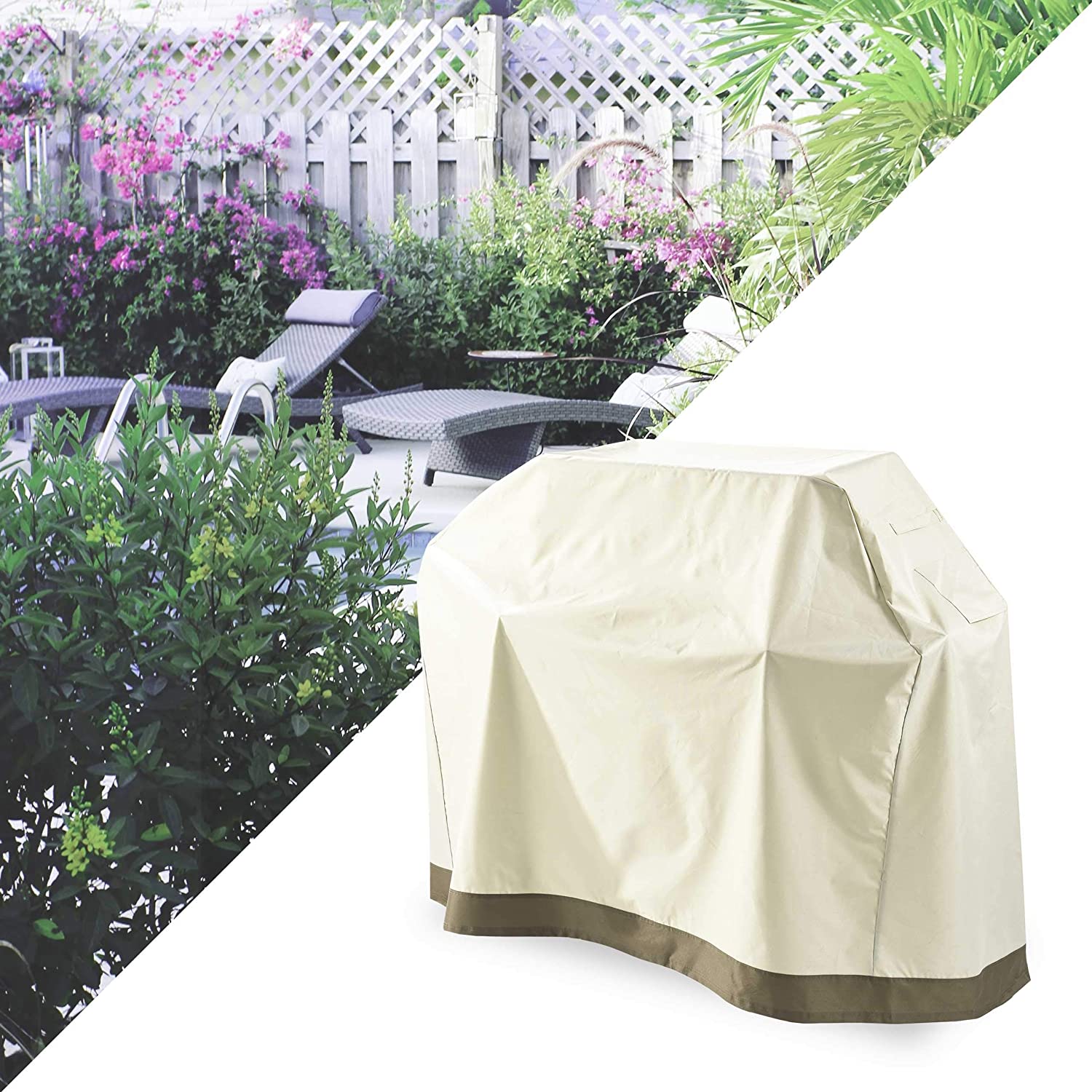 Gartenmöbelabdeckung Grill Abdeckhaube 183 x 68 x 133 cm beige, wasserdicht, robust, wetterfest, schützt Grill vor Regen, Staub, Sonne.