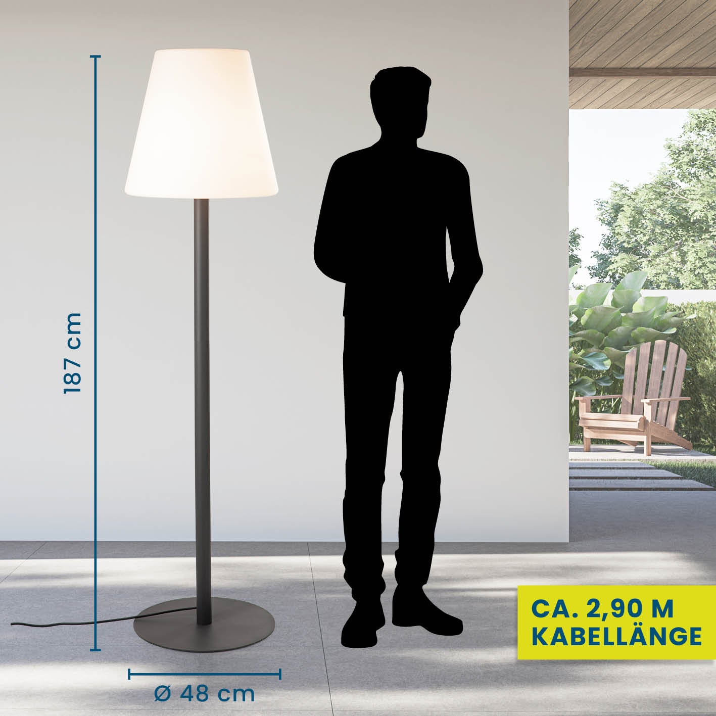 LED-Standleuchte dimmbar - 187 cm - schwarz/weiß