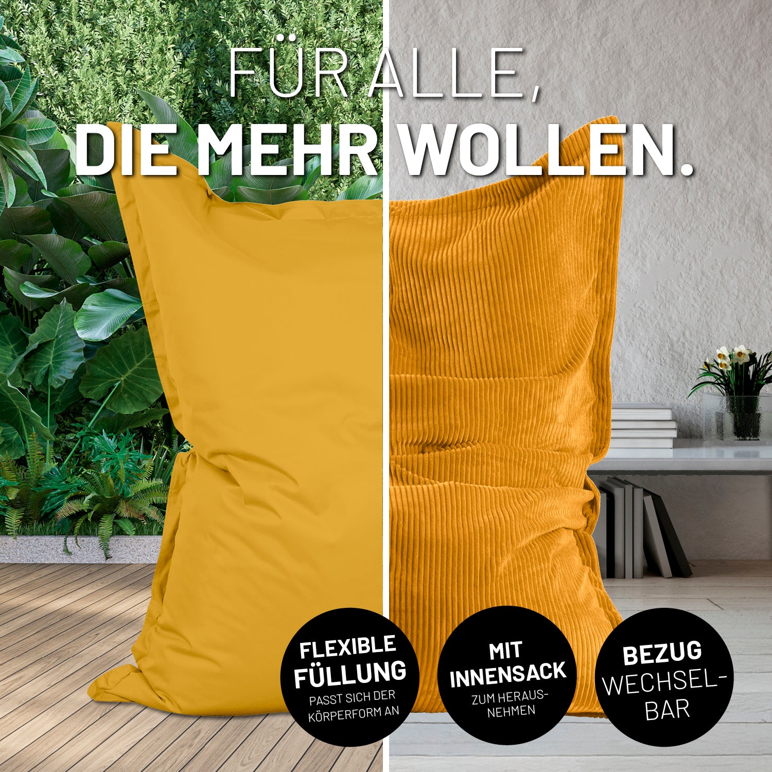 Sitzsack Classic XXL All-in-One Set - 380 L - 140 x 180 cm - Senfgelb