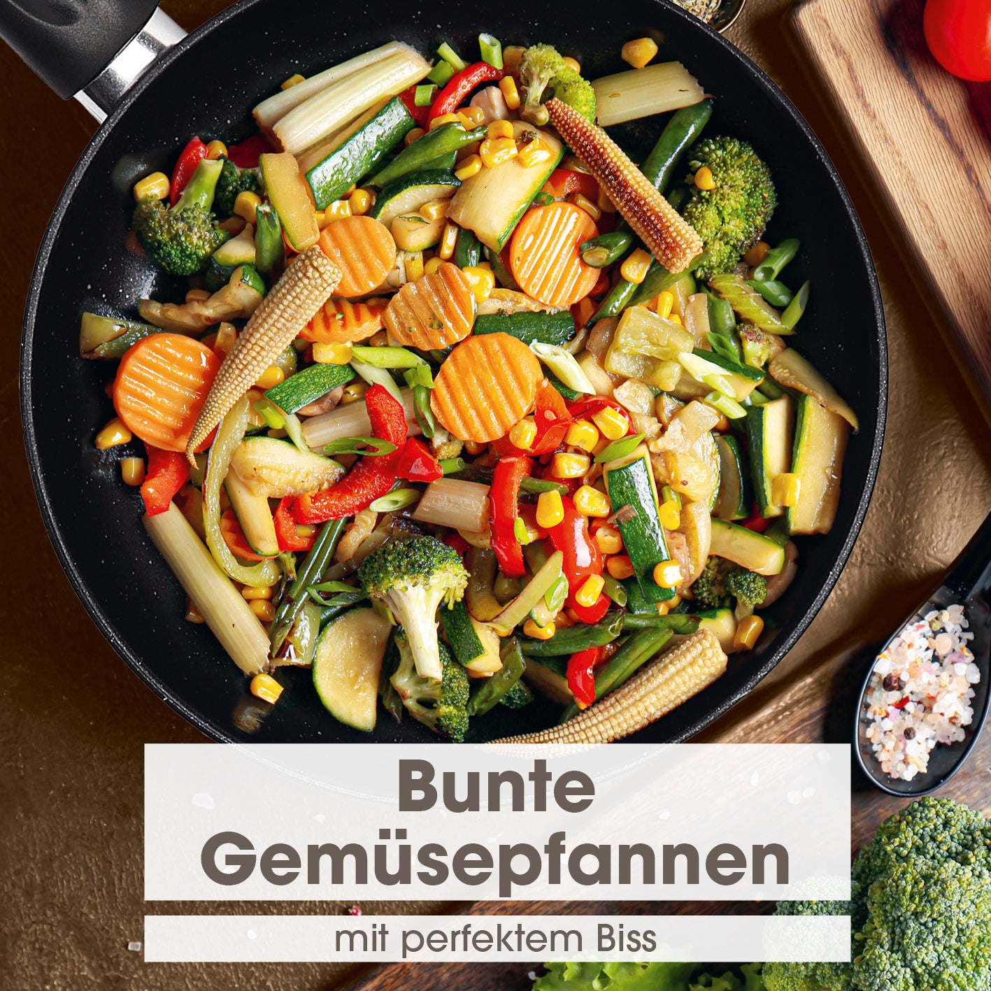 Karbonstahl-Bratpfanne Ø 28 cm mit 2-fach Antihaftbeschichtung perfekt für fettarmes Braten vielfältiger bunter Gemüsepfannen.
