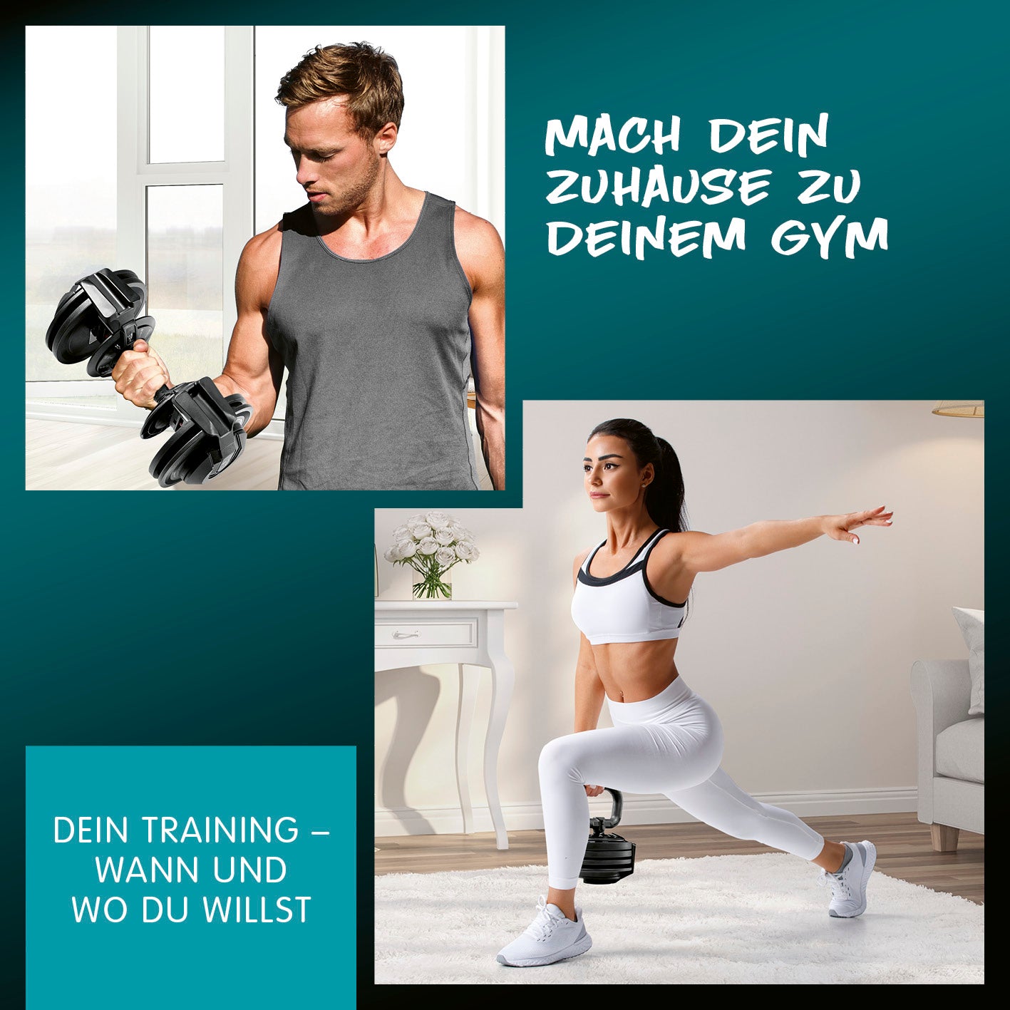 Multifunktionshantel für vielseitiges Training zu Hause, einstellbares Gewicht von 3–24 kg, robust und platzsparend.