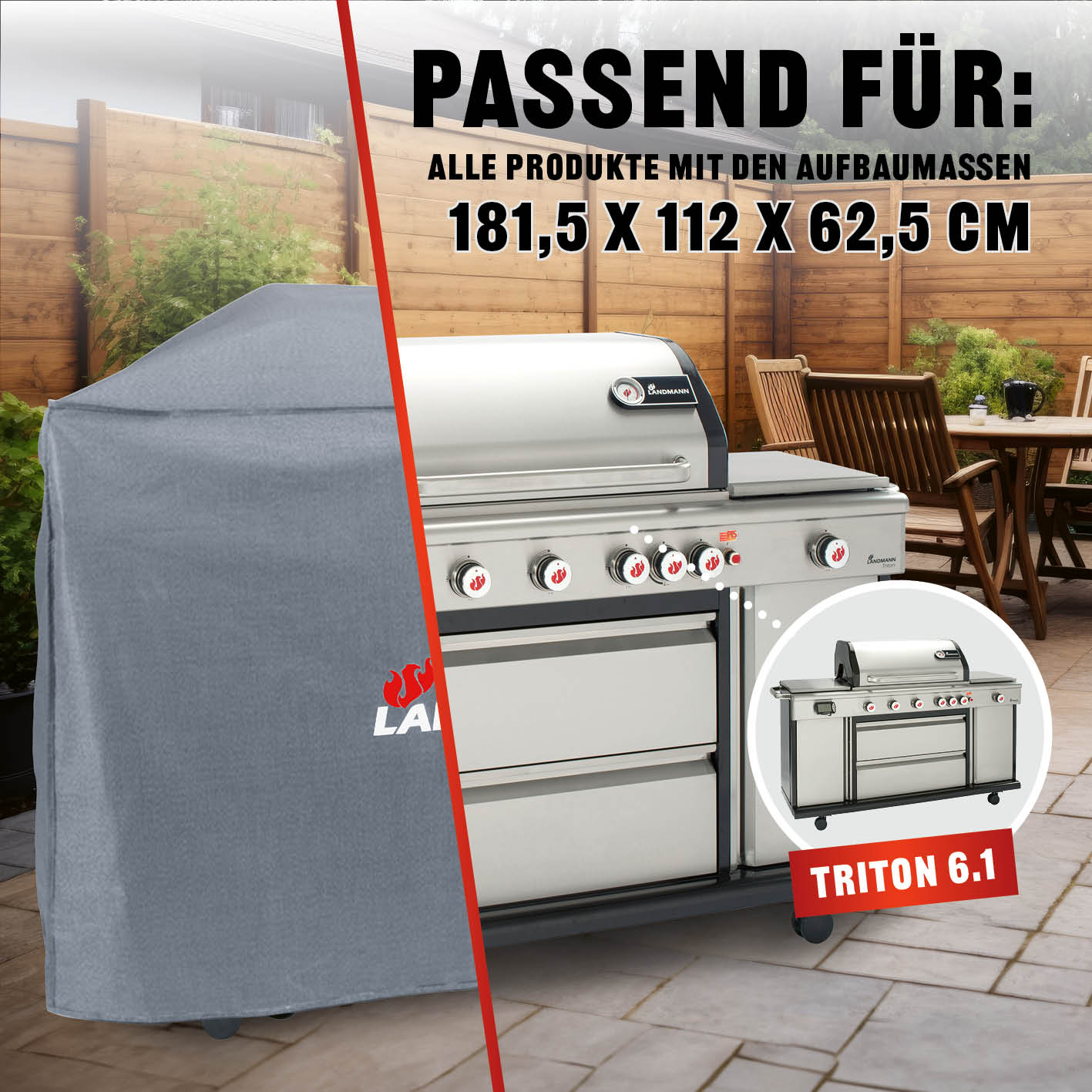 Wetterschutzhaube Premium - 181,5 x 112 x 62,5 cm - Grau