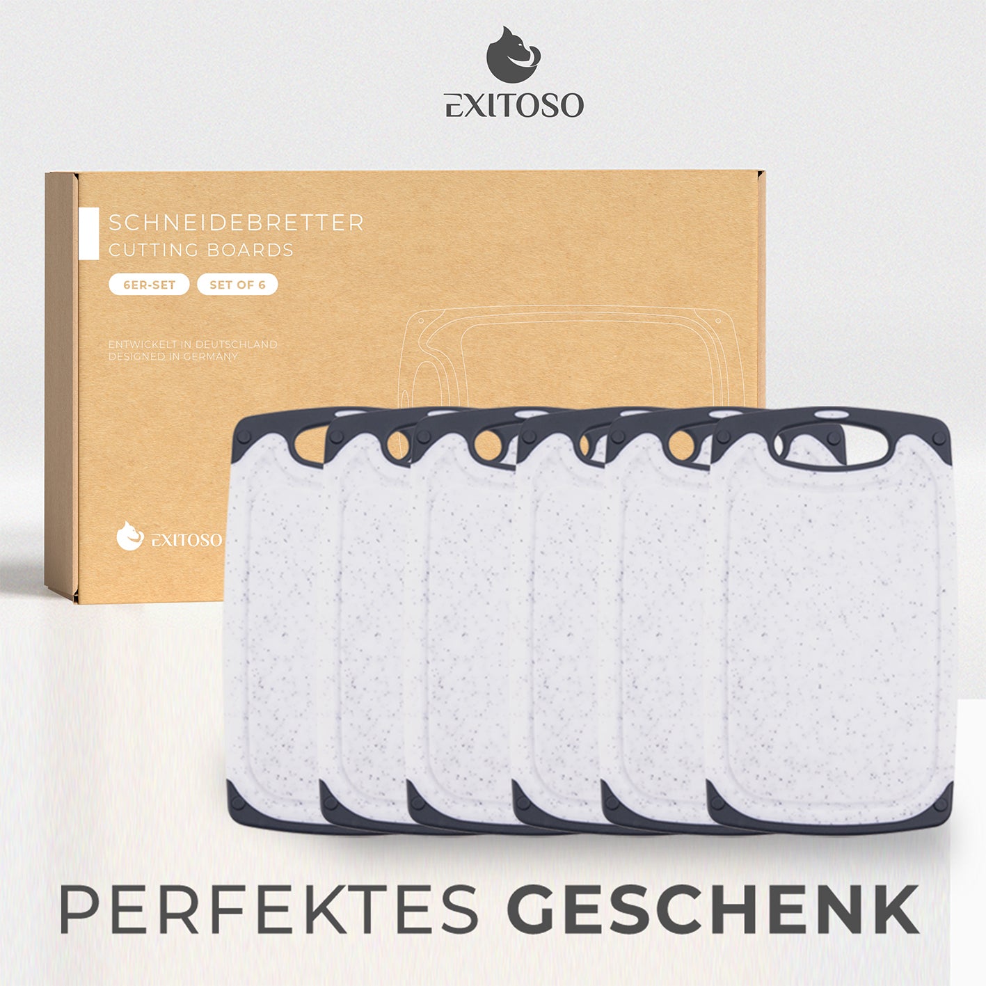 Frühstücksbrettchen - 6er-Set - Marmoroptik Weiß, rutschfest, spülmaschinengeeignet, BPA-frei, praktisches Schneidebrett für die Familie.