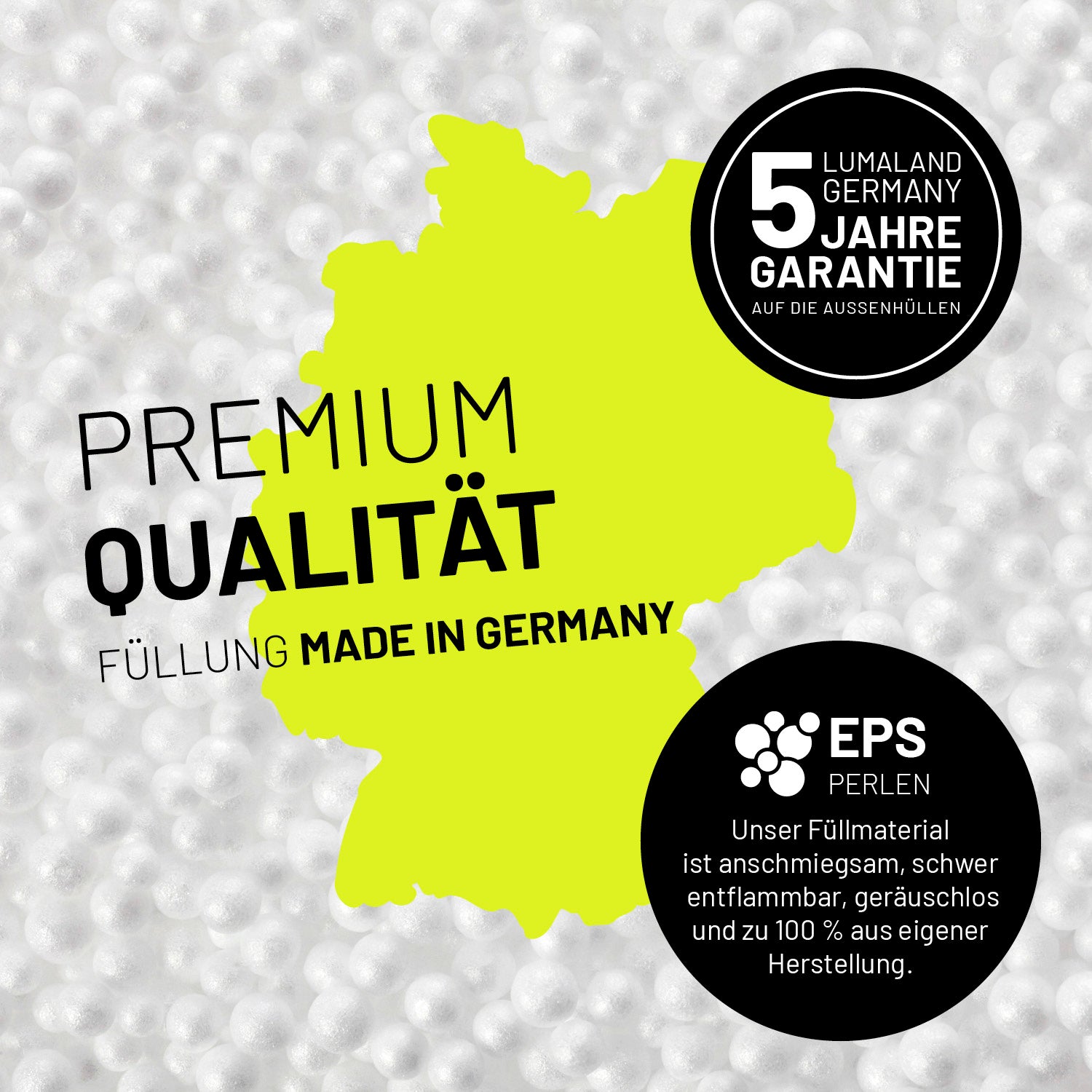 Sitzsack-Sofa Mittelstück (200 L) mit Premium EPS-Perlenfüllung, Made in Germany, 5 Jahre Garantie, für indoor & outdoor geeignet.