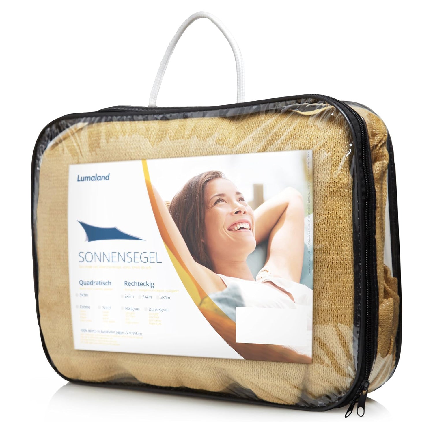 Sonnensegel 100% HDPE mit Stabilisator für UV-Schutz - Quadrat 5 x 5 Meter - Sand
