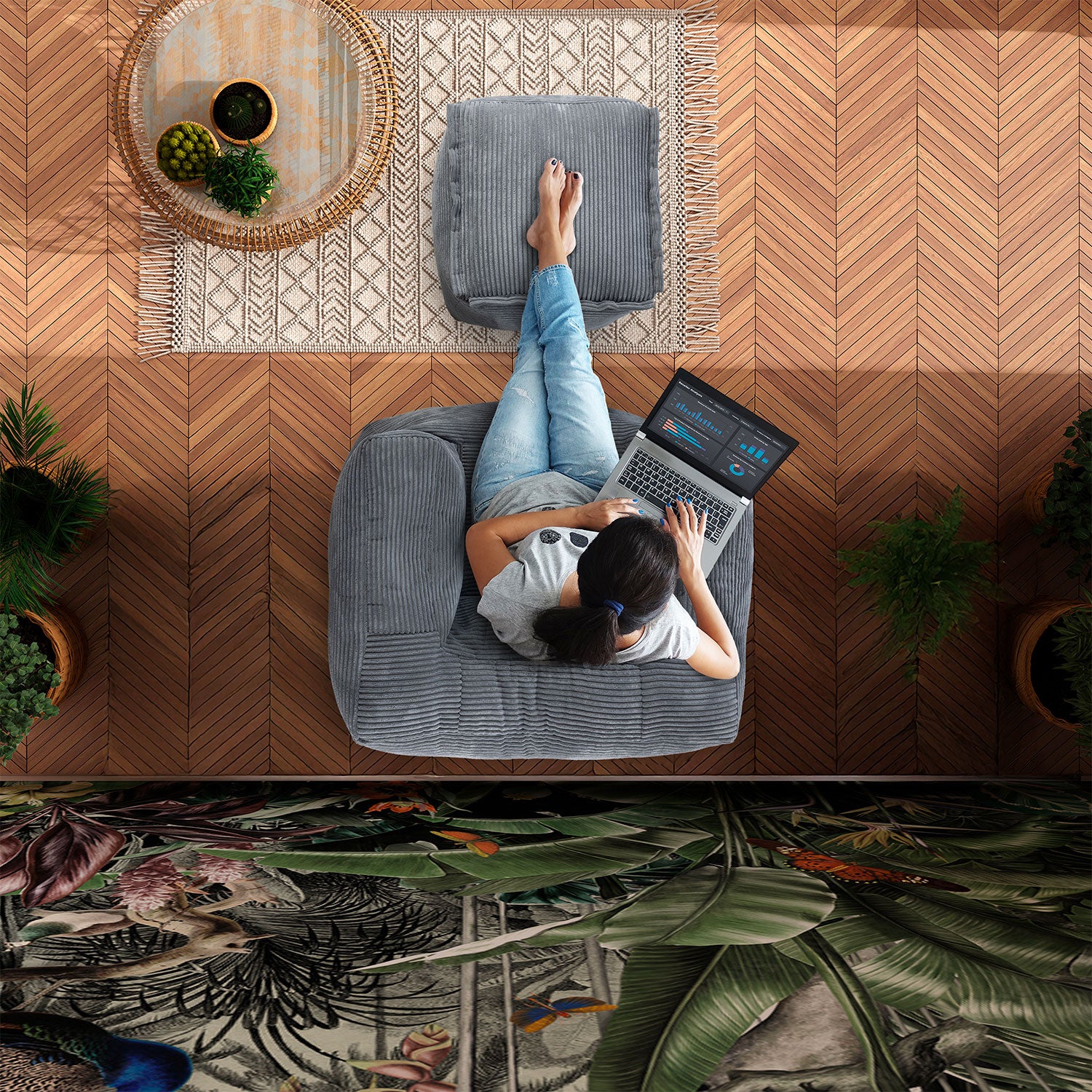 Modularer Sessel aus der Cord-Reihe - Grau, gemütlich und modern mit geripptem Stoff, ideal für Wohnzimmer und flexible Einrichtung.