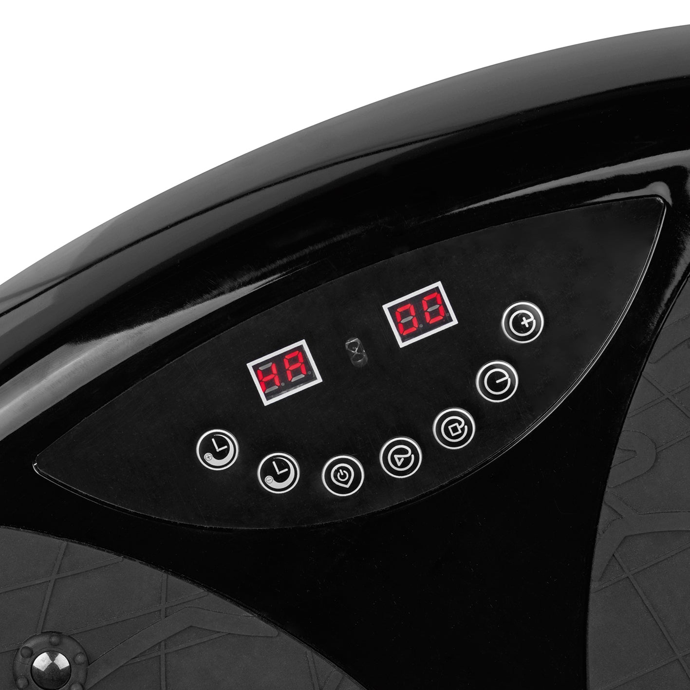 LED-Display und Bedienelemente des Vibrationstrainers zur Einstellung von Zeit, Vibrationsgeschwindigkeit und Programmen