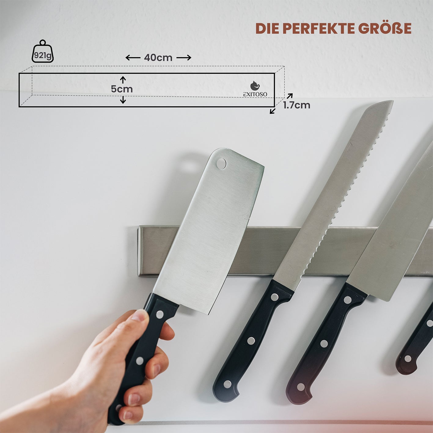 Edelstahl Magnetleiste für Messer – selbstklebend, stark haftend, 40 cm, für sichere und stilvolle Messeraufbewahrung in der Küche.