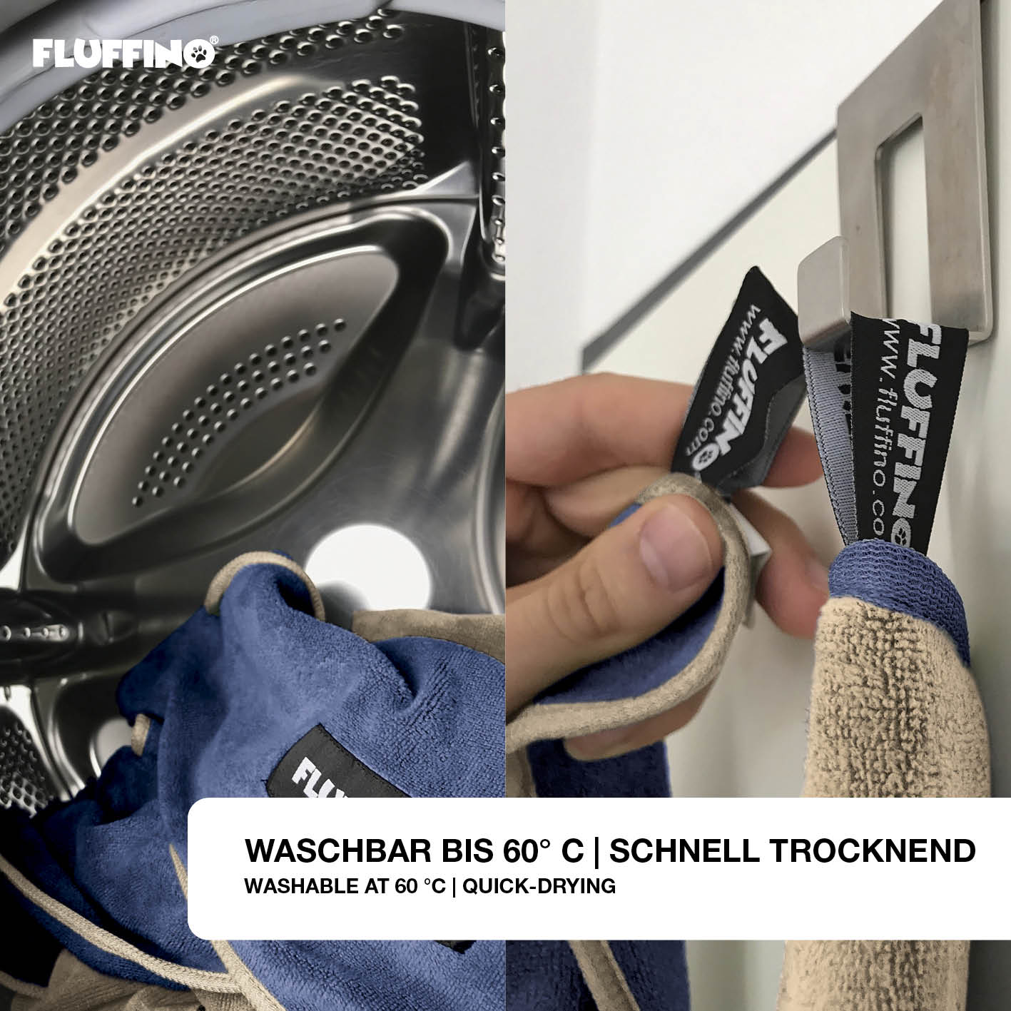 Hundehandtuch Mikrofaser – 2er-Pack - 120 x 70 cm - Beige & Blau, waschbar bis 60° und schnelltrocknend von FLUFFINO.