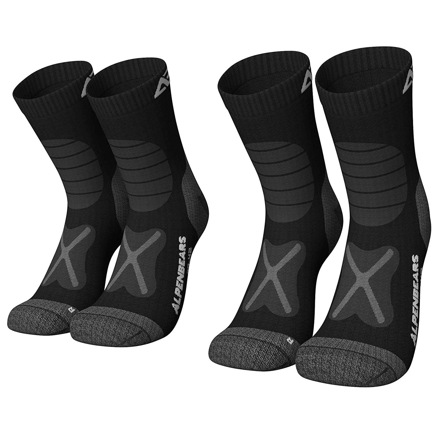 Wandersocken Merino Wolle - 3er-Set - Schwarz - Größe 43-48