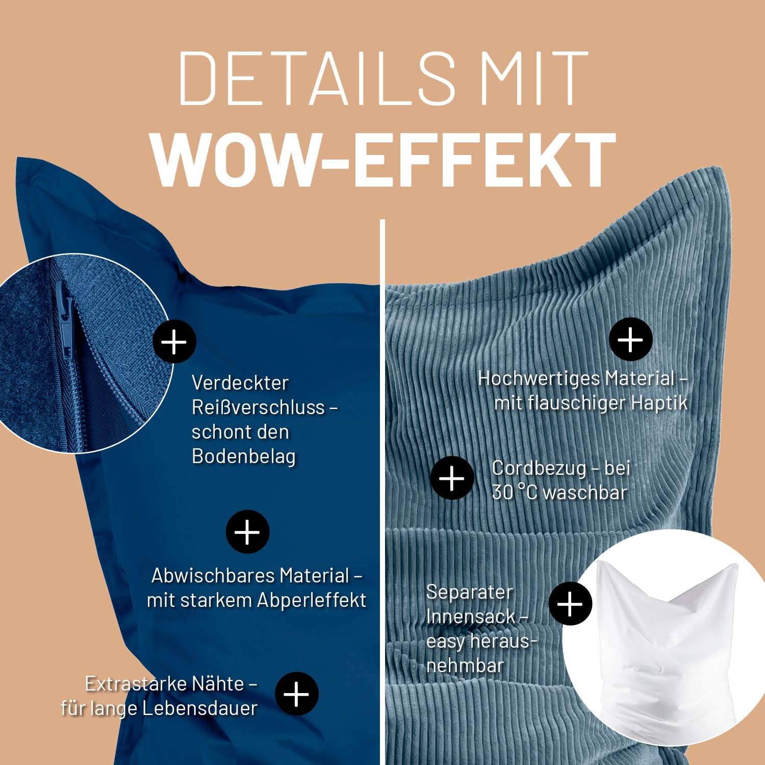 Sitzsack Classic XXL All-in-One Set - 380 L - 140 x 180 cm - Navyblau
