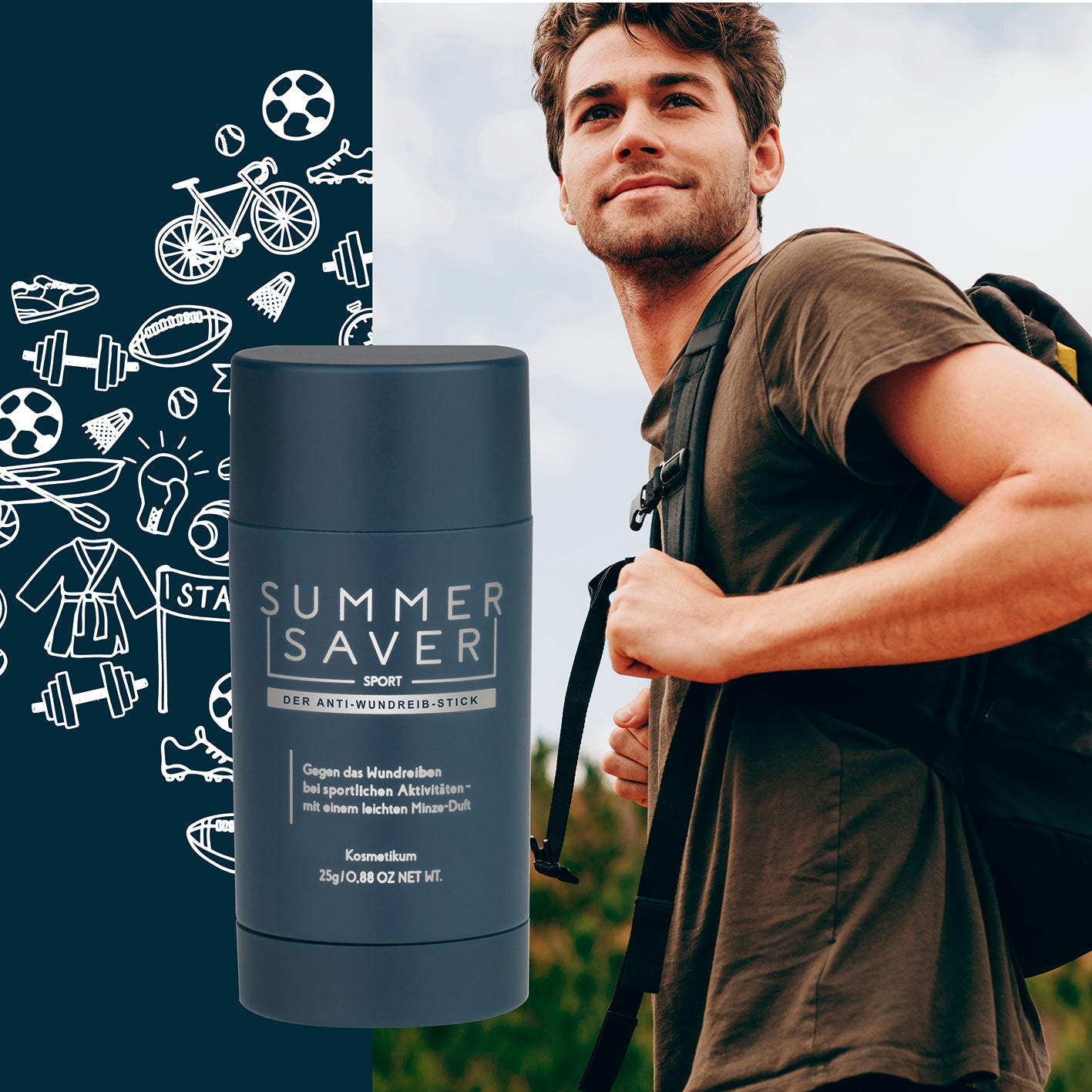 Kosmetikum - Anti-Wundreib-Stick - Sport - 25 g gegen Wundscheuern beim Sport mit Minze-Duft, dermatologisch getestet, ideal für Oberschenkel und Füße.