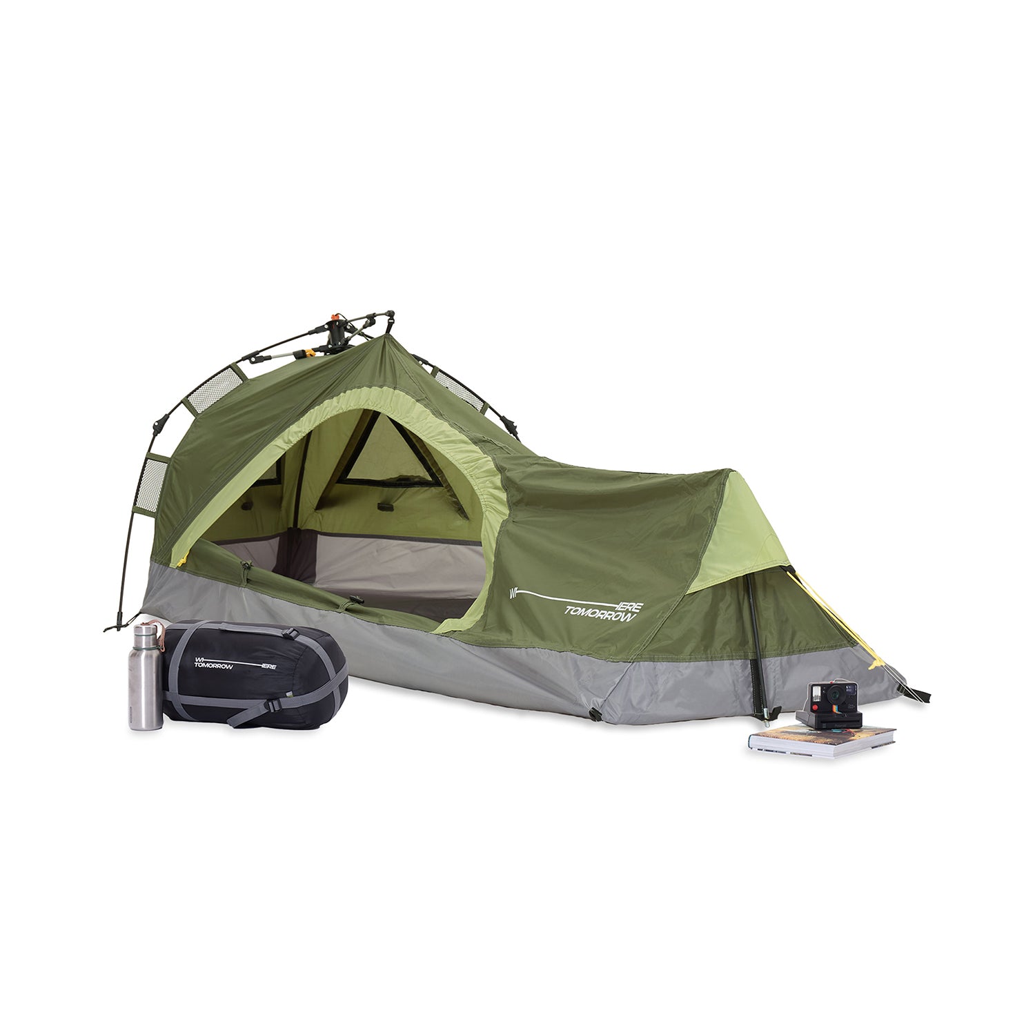 1-Personen-Zelt - Dreieck - 225x100x57 cm - Grün, ultraleichtes Wandertenzelt mit schnellem Quick Up Aufbau und effektivem Schutz vor Sonne, Wind und Regen.
