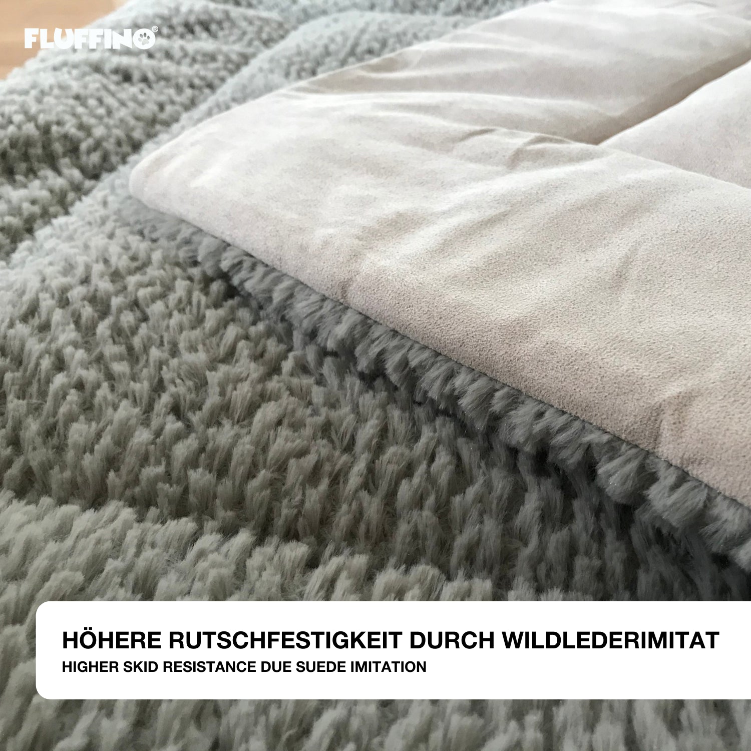 Hundedecke/Hundekissen - Wildlederimitat - Größe S (73 x 45 cm) - grau mit weicher, rutschfester Oberfläche für kleine Hunde.