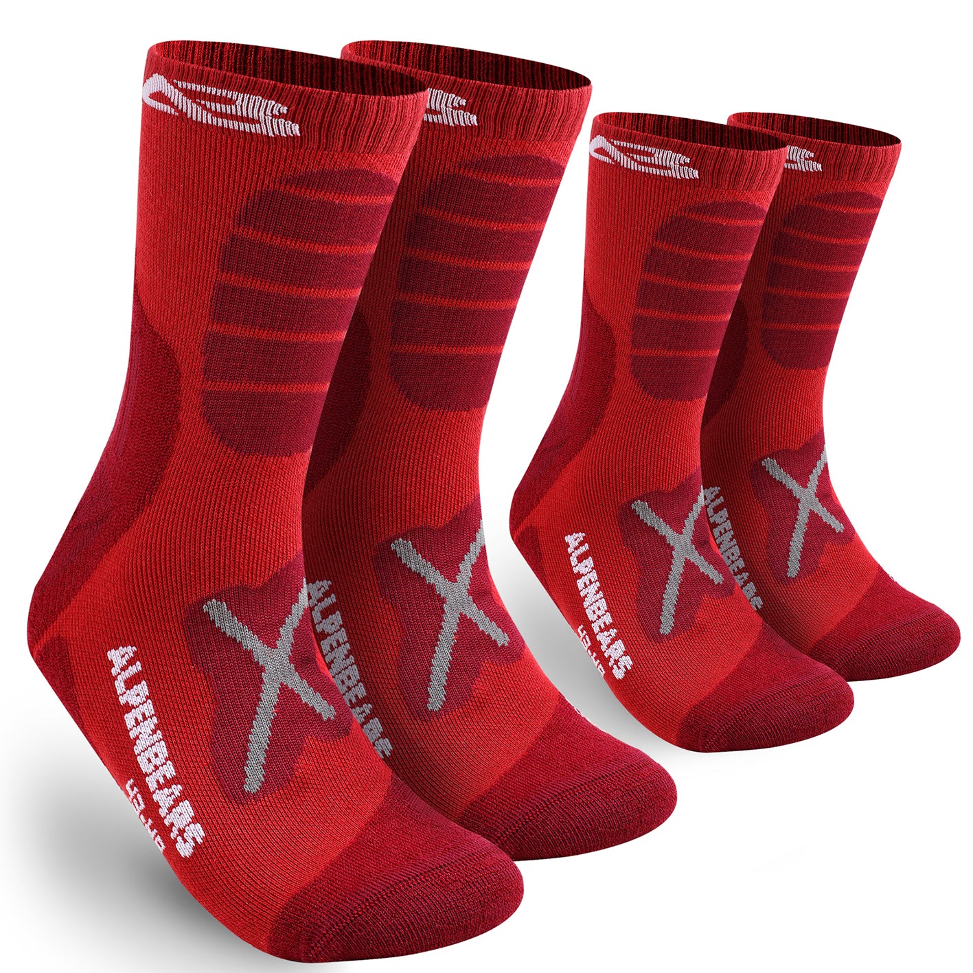 Wandersocken Merino Wolle - 2er-Set - Rot - Größe 43-48