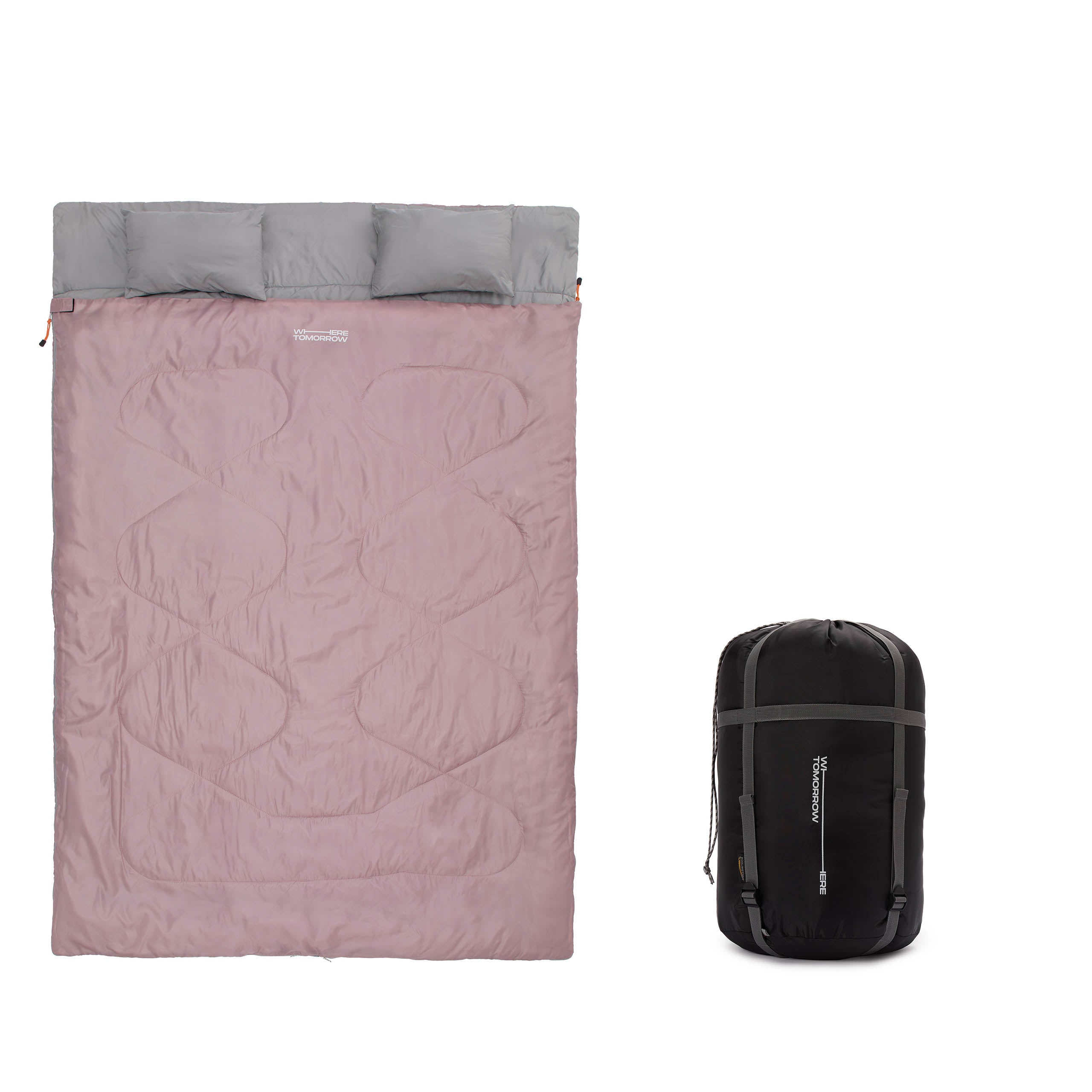 Doppelschlafsack mit Tragetasche - 2-Personen Schlafsack 190x150 cm in Rosé, wasserabweisend, inkl. Kissenfach und praktischer Tasche.