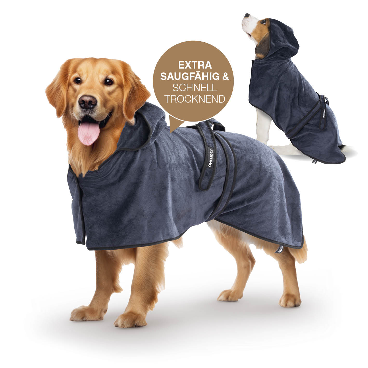 Hundebademantel - Größe S - beige/blau