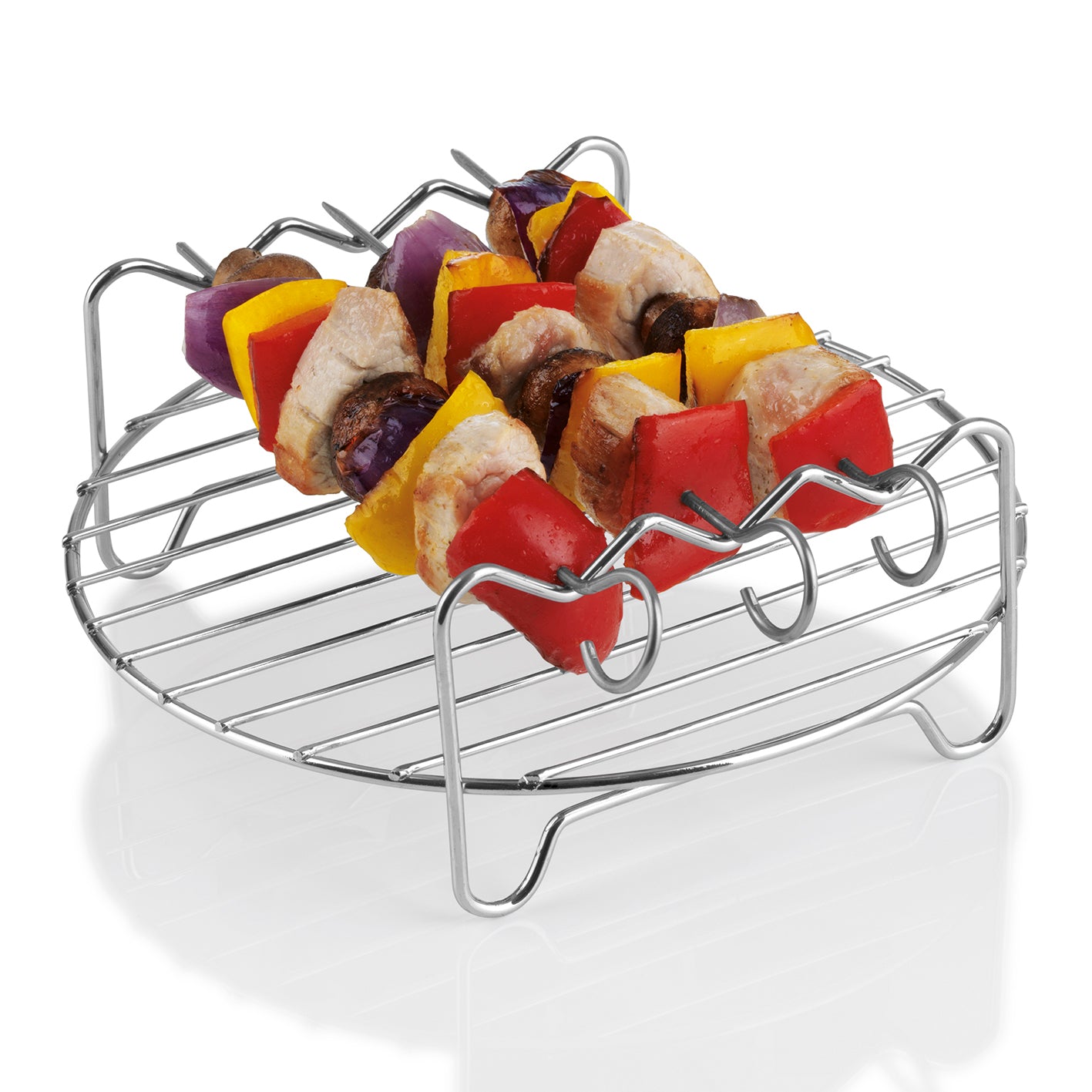 Grillrost Edelstahl für die Heißluft-Fritteuse 2,6 l mit Spießen zum Braten von Fleisch, Fisch und Gemüse, passend für GOURMETmaxx.