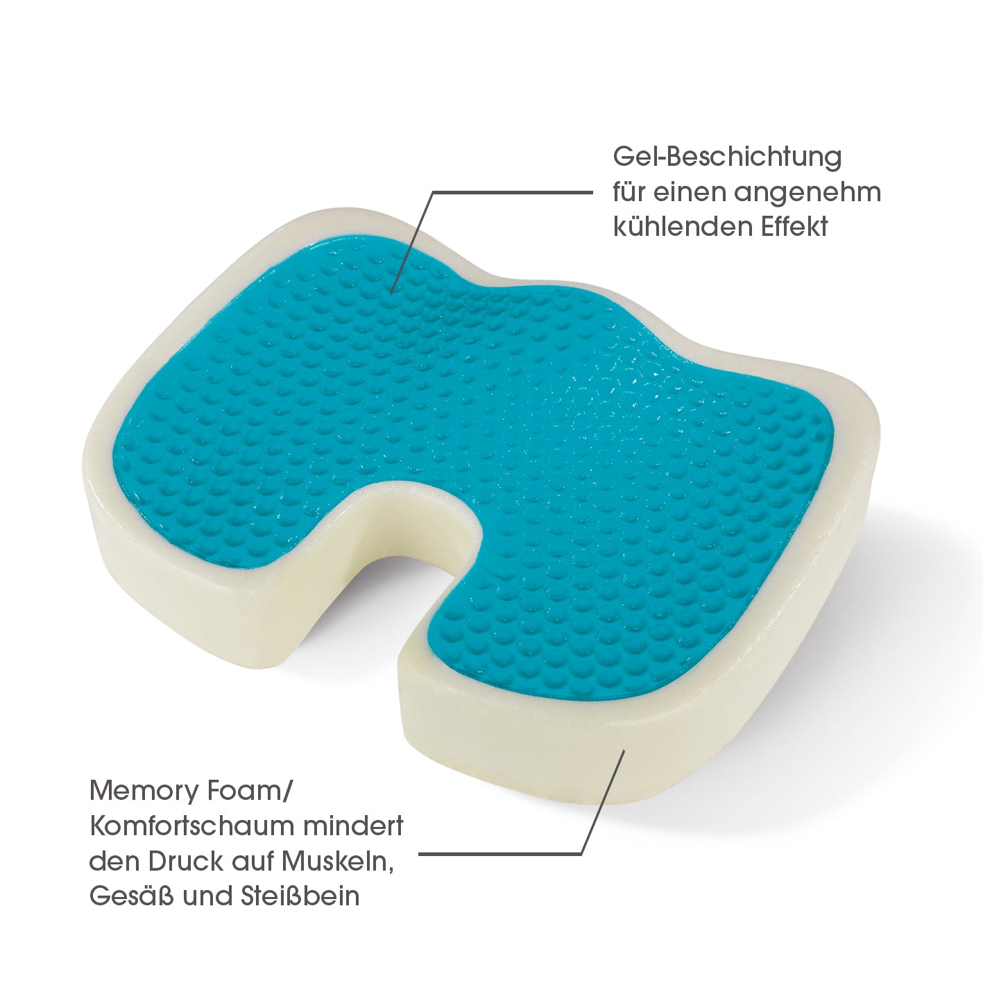 Ergonomisches Gel-Sitzkissen inkl. Fleecebezug - grau
