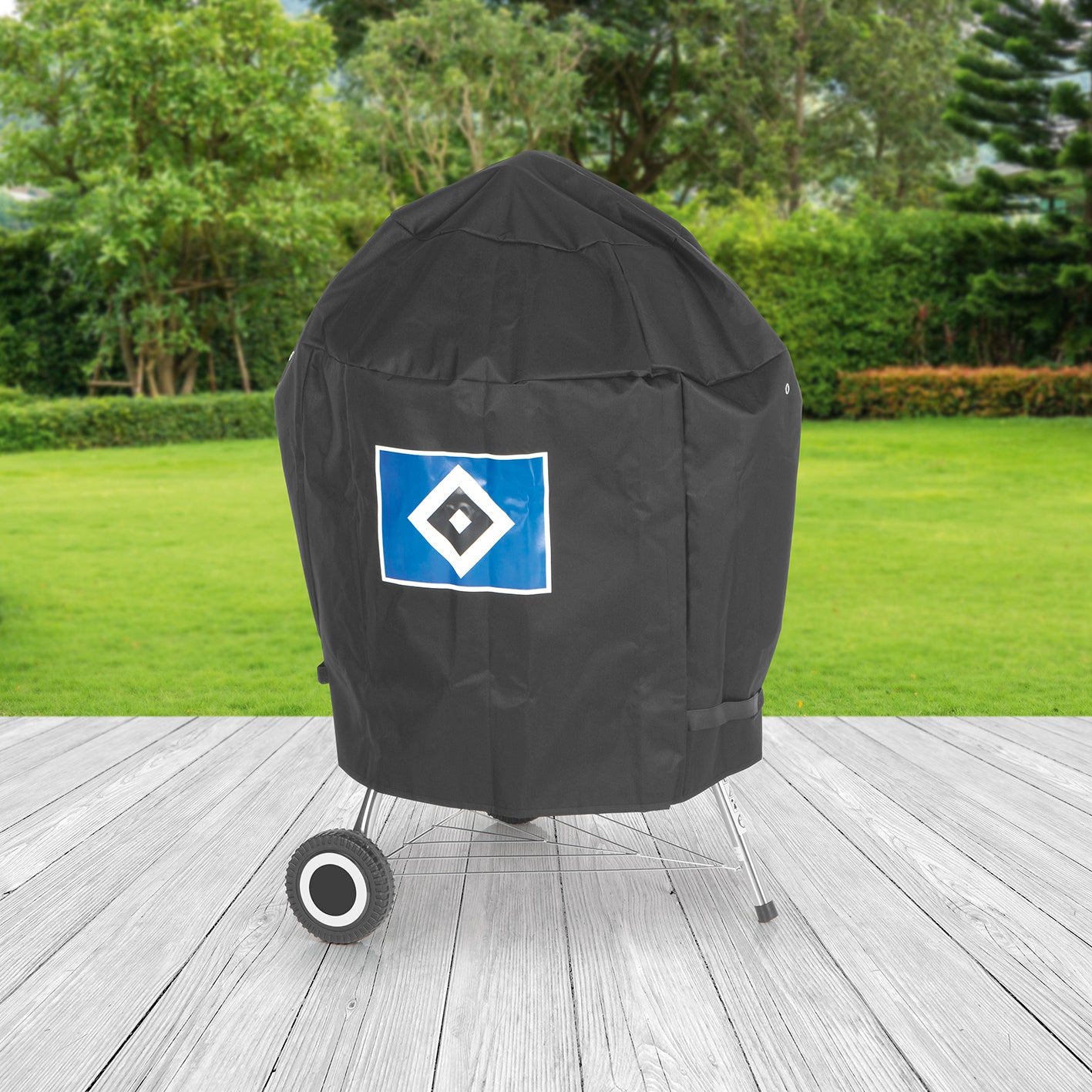 Wetterschutzhaube S - schwarz mit Logo aus robustem Polyester, wasserdicht, atmungsaktiv und UV-beständig, schützt Grill bei jedem Wetter.