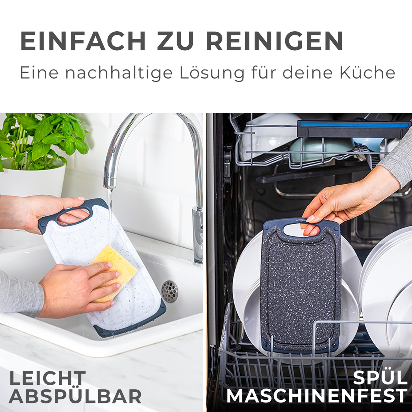 Frühstücksbrettchen - 6er-Set - Marmoroptik Weiß, leicht abspülbar und spülmaschinenfest, rutschfest mit praktischem Griff.