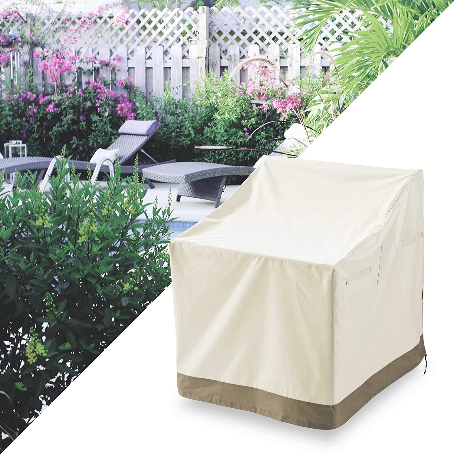 Abdeckung für gestapelte Patio Stühle - 85 x 65 x 80/119 cm - Beige, wasserdichte, UV-beständige Schutzhülle für Gartenstühle.
