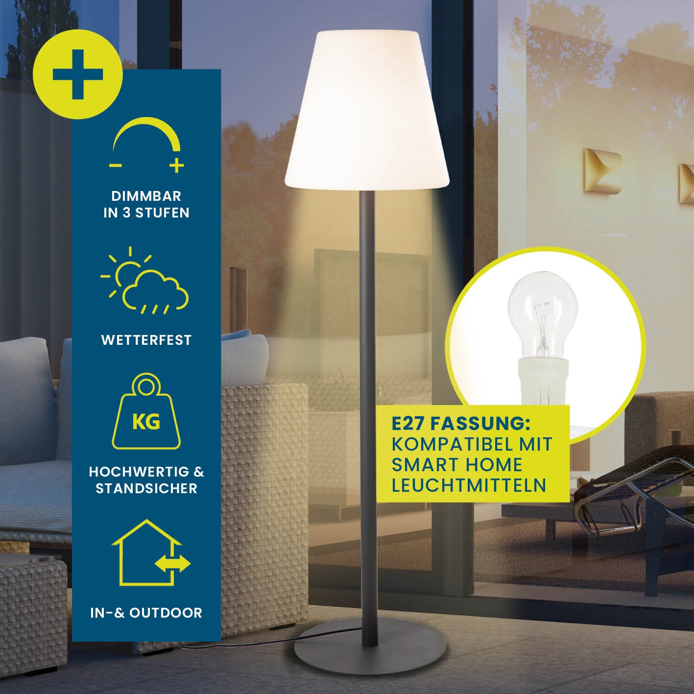 LED-Standleuchte dimmbar - 187 cm - schwarz/weiß