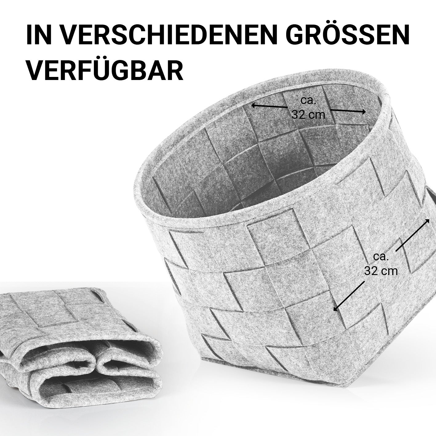 Filz-Aufbewahrungskorb M - 32 x 32 x 32 cm - Hellgrau, faltbar, robust und schonend für Böden, moderner Scandi Style Aufbewahrungskorb.