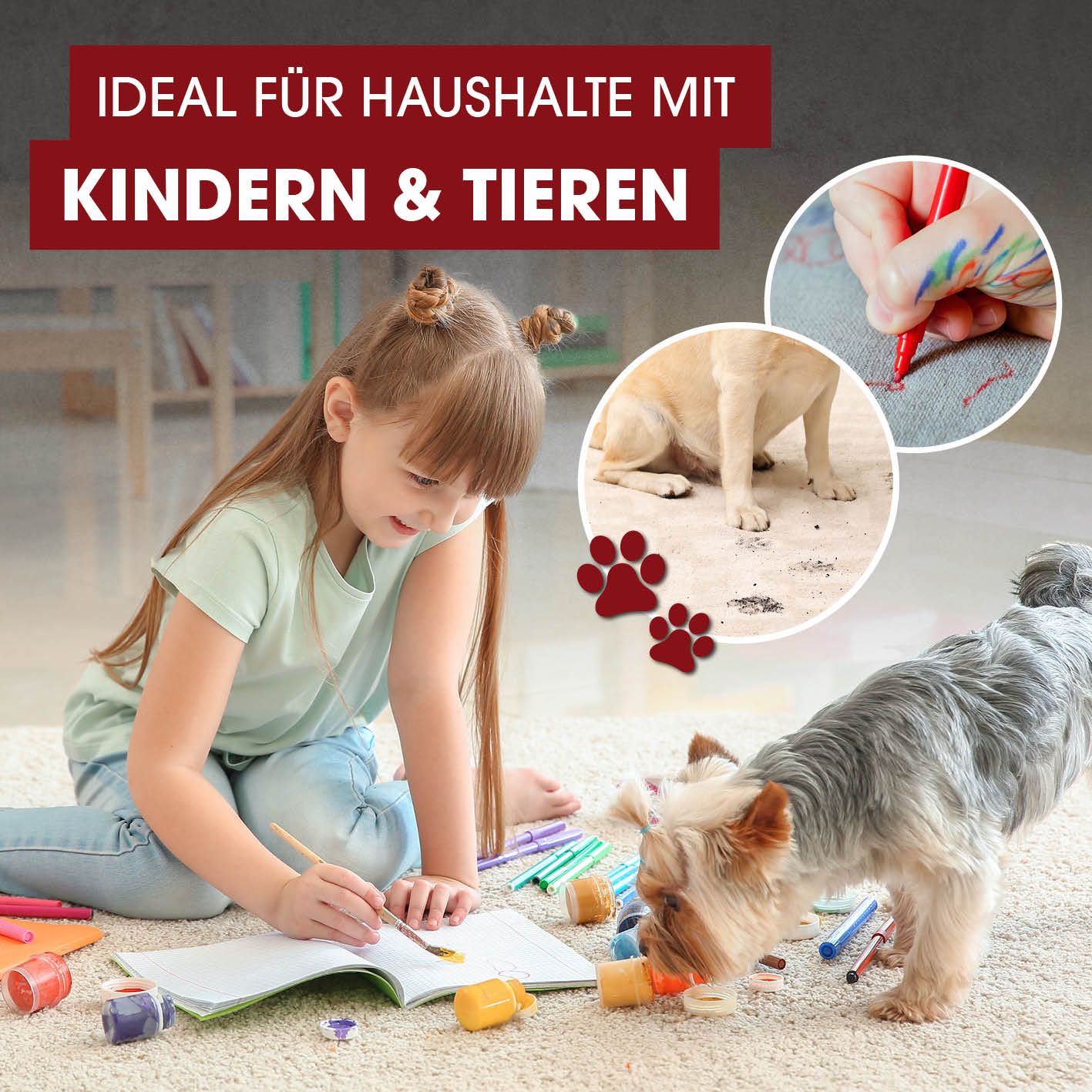 Polster- & Teppichreiniger von CLEANmaxx entfernt Flecken von Kindern und Tieren für eine gründliche Reinigung im Haushalt.