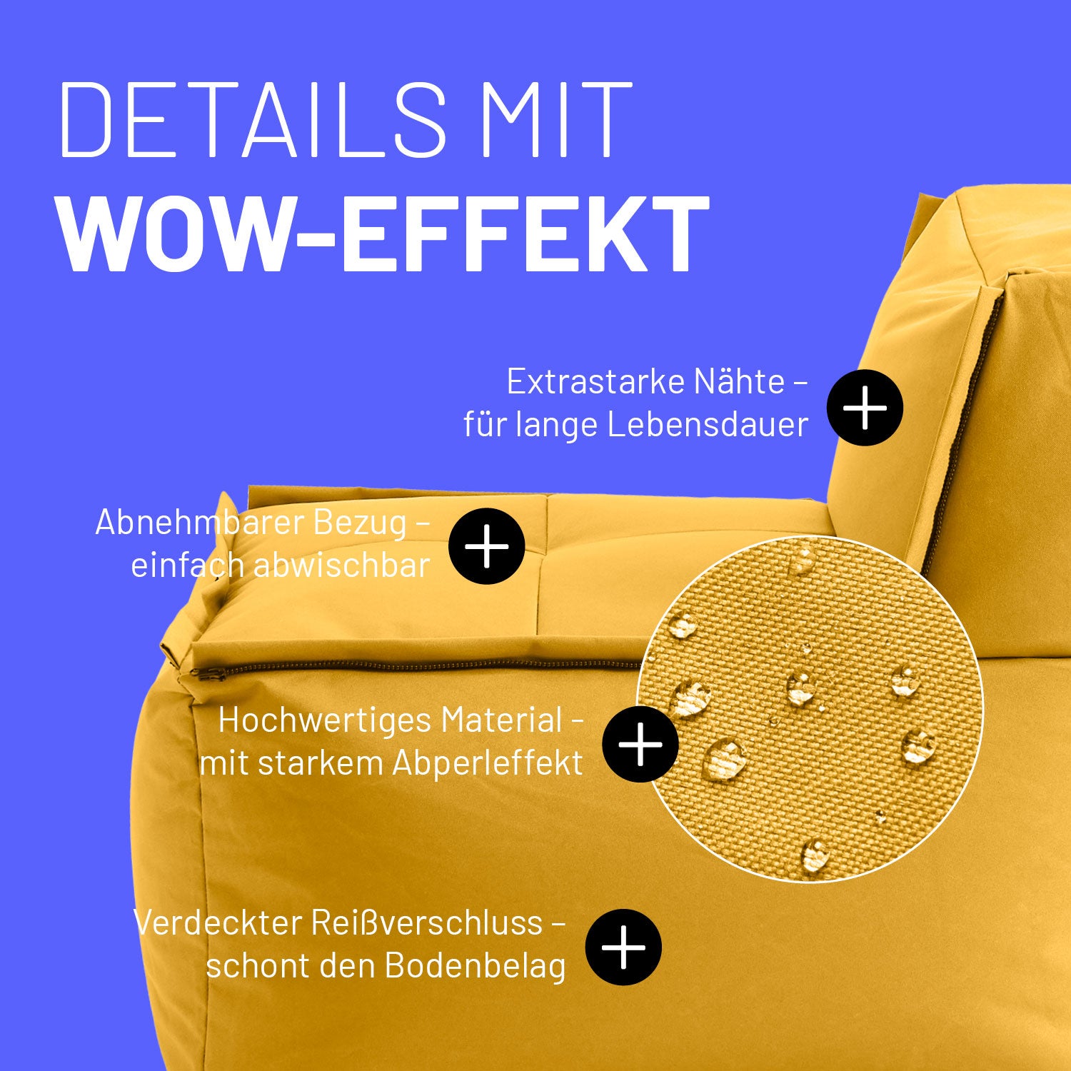 Sitzsack-Sofa Mittelstück (200 L) - Modulares System - indoor & outdoor - Senfgelb
