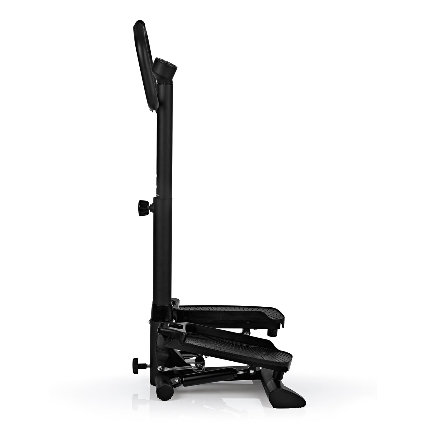 Fitnesstrainer Swing Stepper mit 2 Expanderbändern, höhenverstellbarer Griff und Trainingscomputer für Ausdauer- und Beinmuskeltraining.