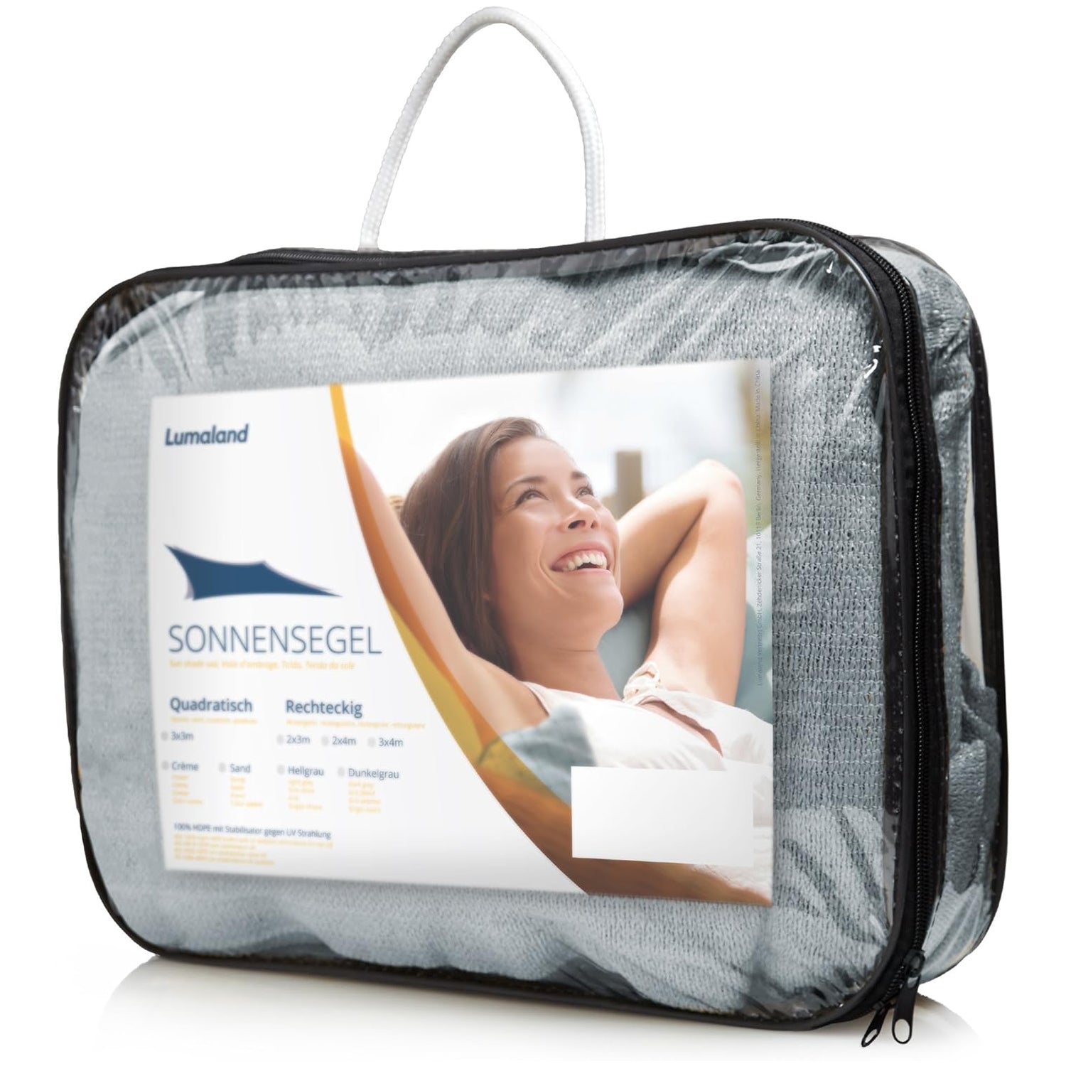 Sonnensegel 100% HDPE mit Stabilisator für UV-Schutz - Quadrat 5 x 5 Meter - Hellgrau