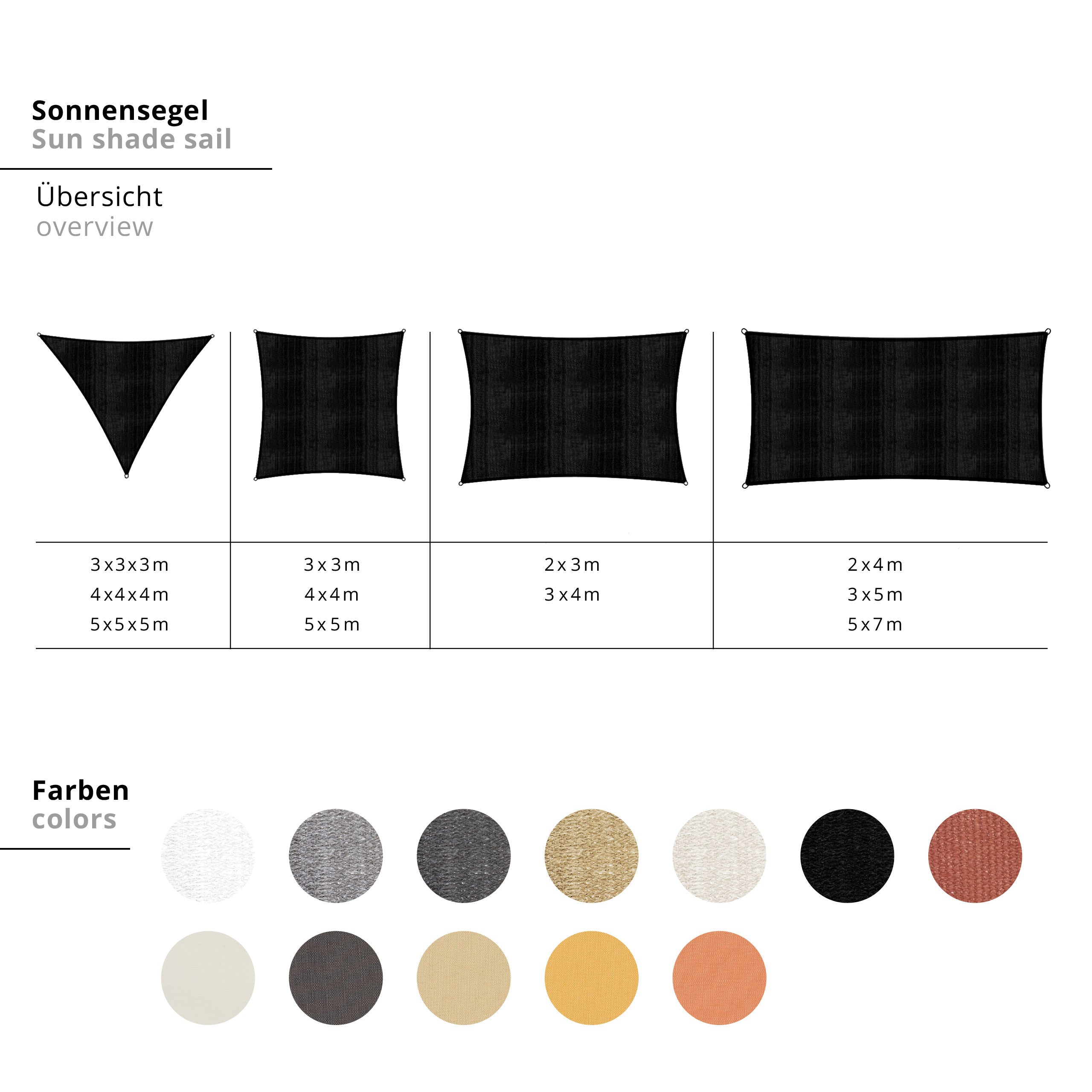 Sonnensegel Polyester - Dreieck 3 x 3 x 3 Meter - Orange in stabiler Ausführung mit UV-Schutz und Befestigungsseilen.