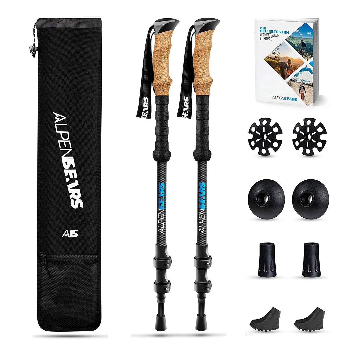 Teleskop Wanderstöcke mit Gummipuffer Set - Carbon