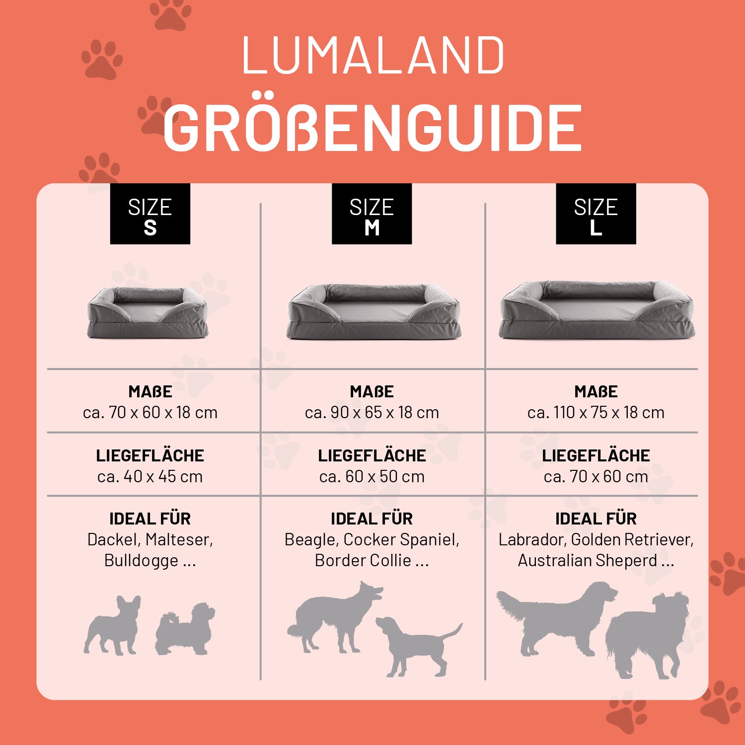 Komfort-Hundebett aus der LUMALAND Outdoor-Kollektion - Gr. M - 90 x 65 cm - Grau