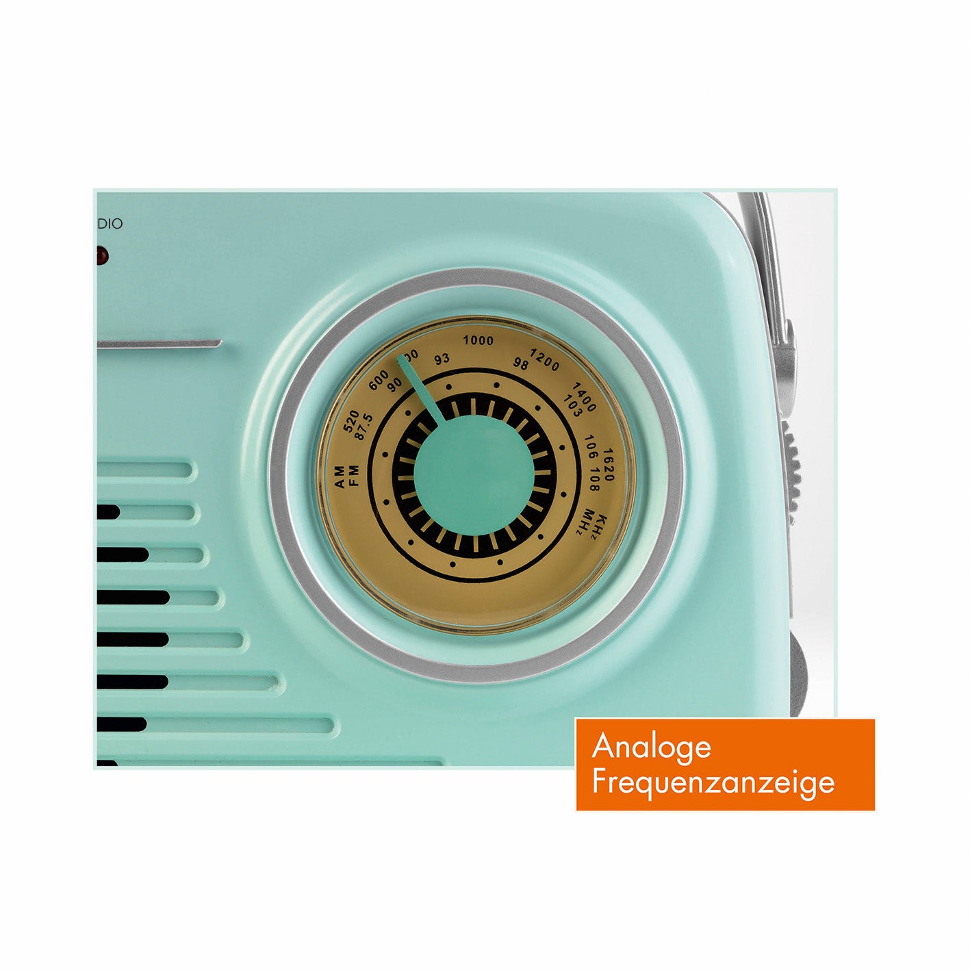Retro-Radio - mint mit analoger Frequenzanzeige im 50er Jahre Stil, Bluetooth, AUX, SD-Slot und Tragegriff.