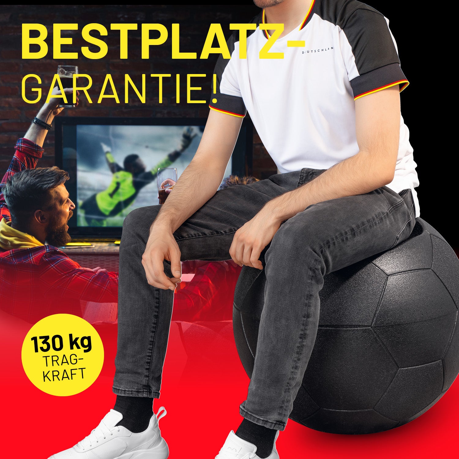 EM 2024 Fußball-Sitz-Kühlbox 41 L – Sitzgelegenheit, Beistelltisch und Kühlbox mit 130 kg Tragkraft im stylischen Fußball-Design.